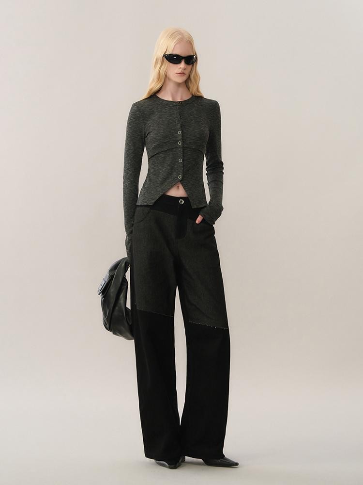 AnnoMundi Spliced Faux Denim Straight-leg Pants Women&