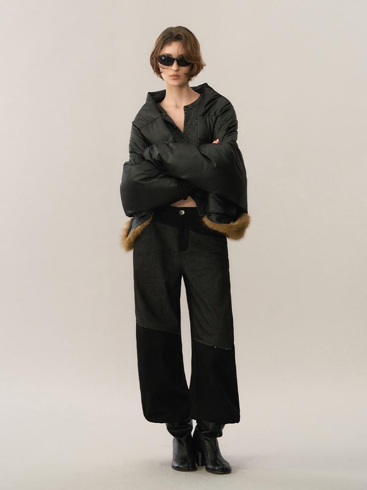 AnnoMundi Spliced Faux Denim Straight-leg Pants Women&
