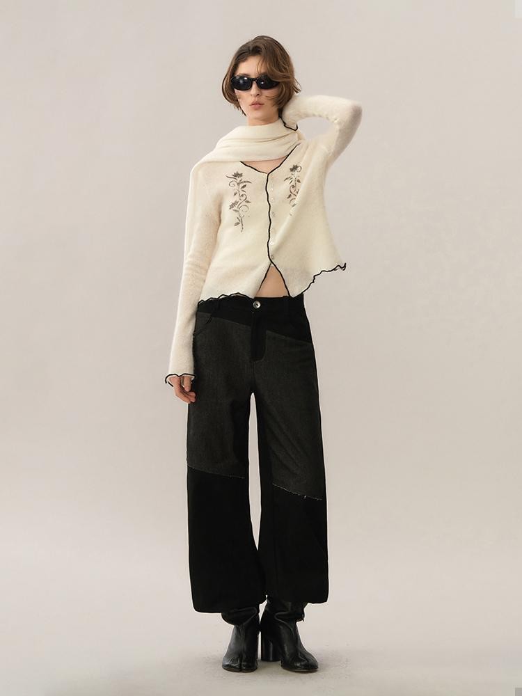 AnnoMundi Spliced Faux Denim Straight-leg Pants Women&