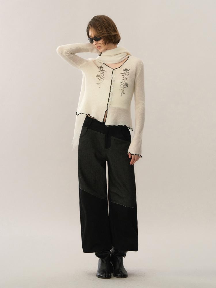 AnnoMundi Spliced Faux Denim Straight-leg Pants Women&