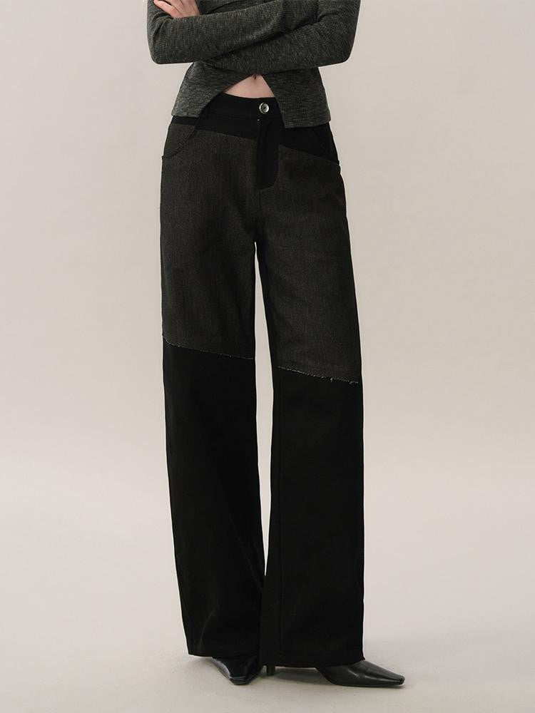 AnnoMundi Spliced Faux Denim Straight-leg Pants Women&
