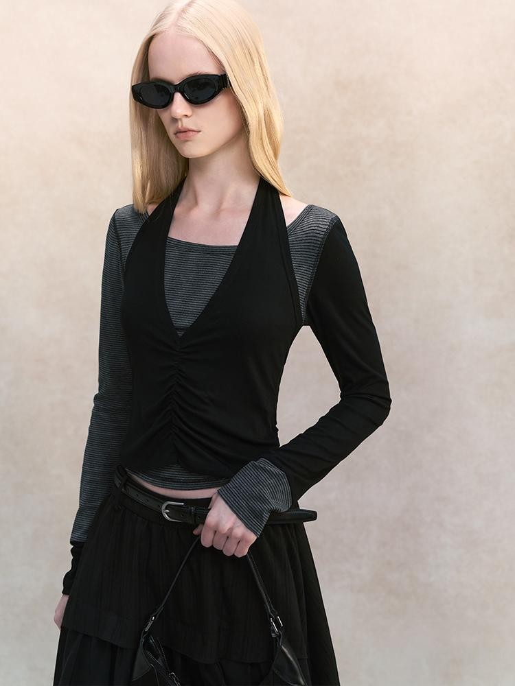 AnnoMundi Spliced Halter Slim Fit Faux Two Piece Women&