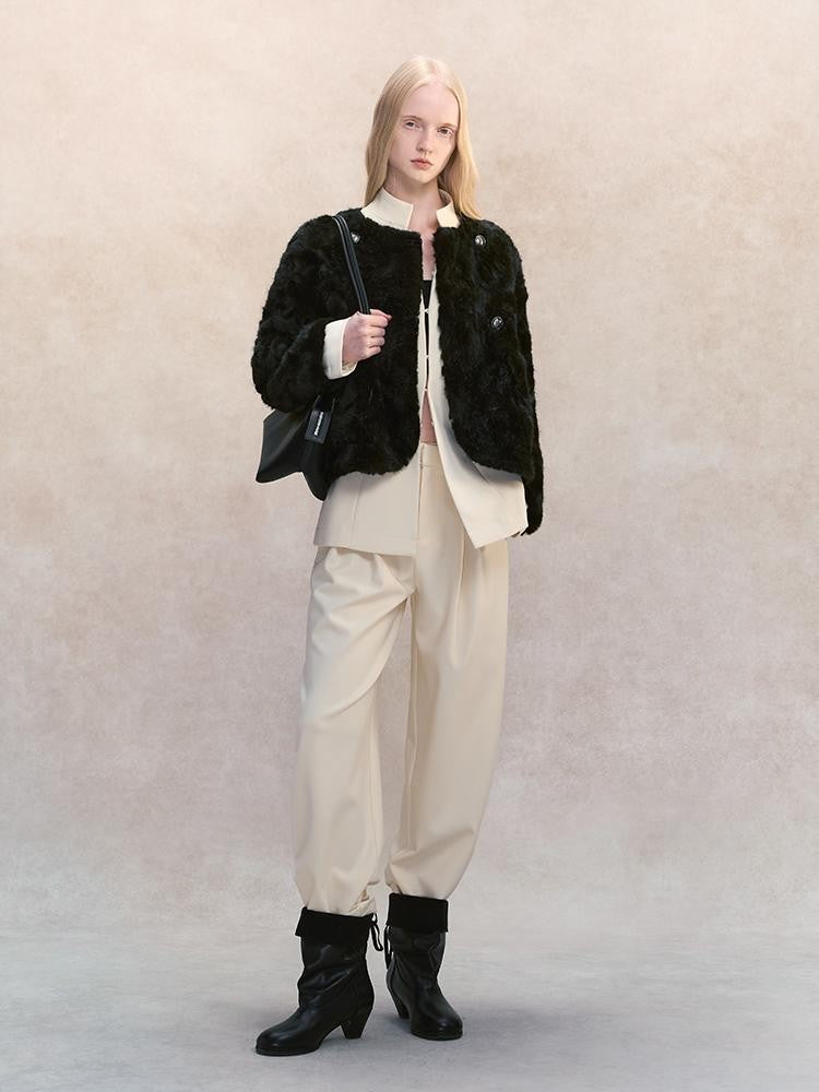 AnnoMundi Stand Collar Waist Cinched Slim Fit Wool Women&