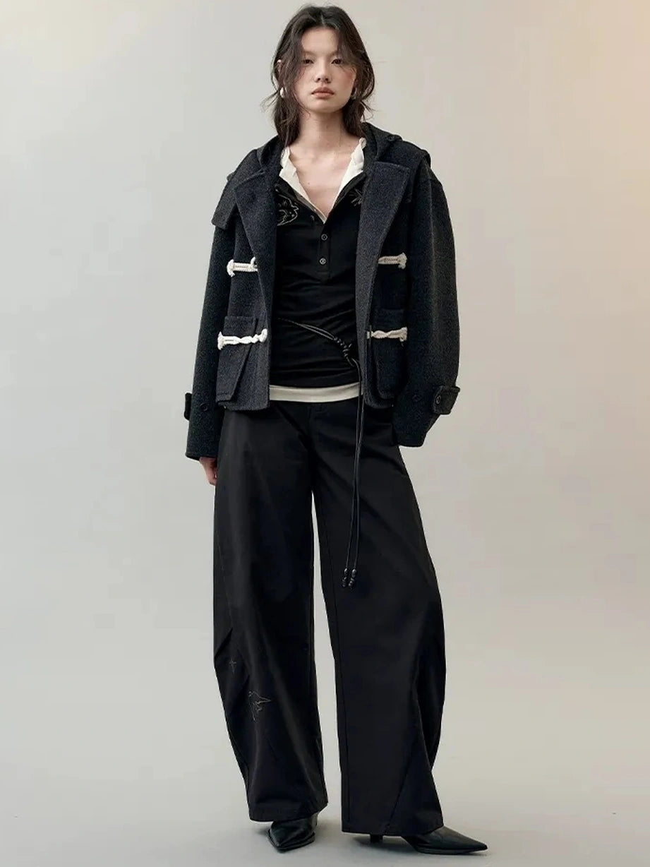 AnnoMundi Star Bird Embroidered Loose Fit Cotton Pants Pants