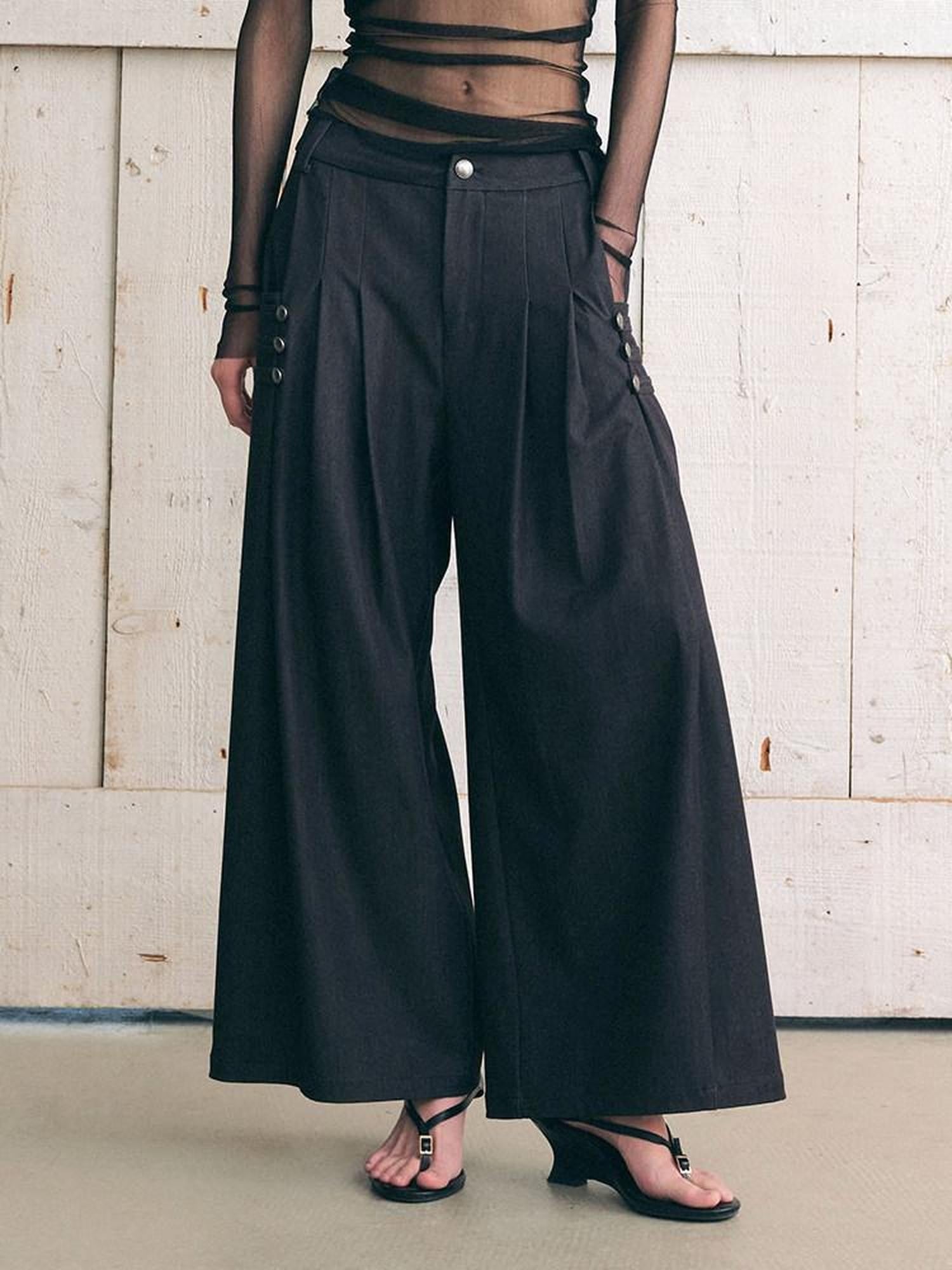 AnnoMundi Stone Gray Chinese Button Placket Pleated 7 8 Balloon Women&