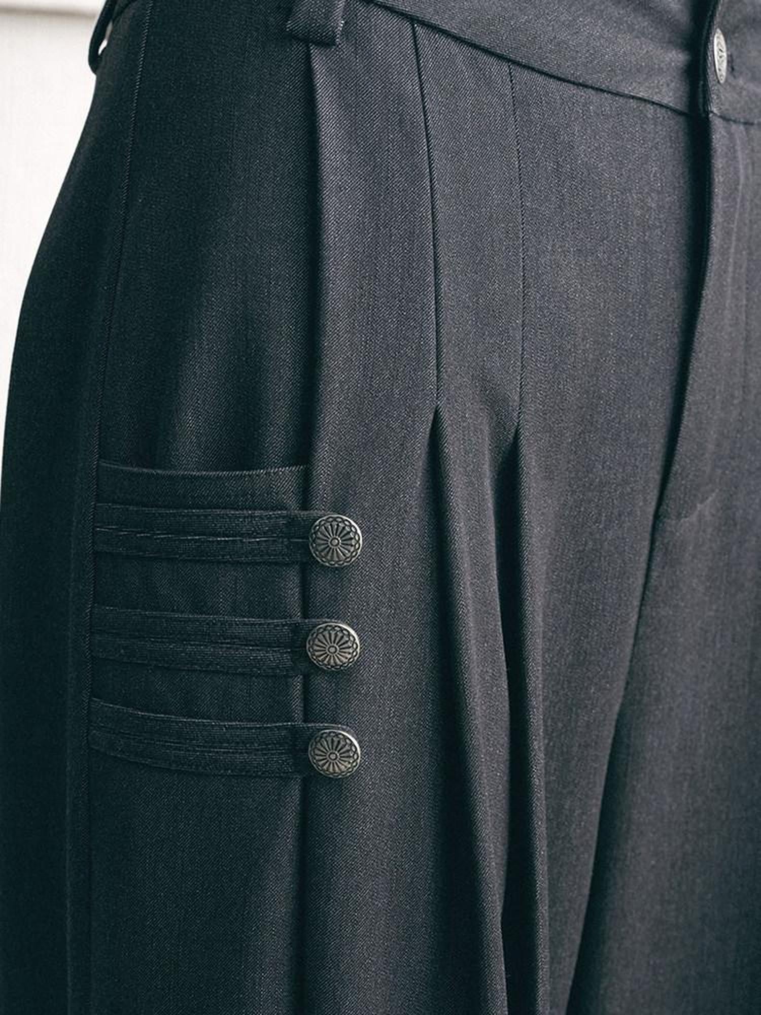 AnnoMundi Stone Gray Chinese Button Placket Pleated 7 8 Balloon Women&