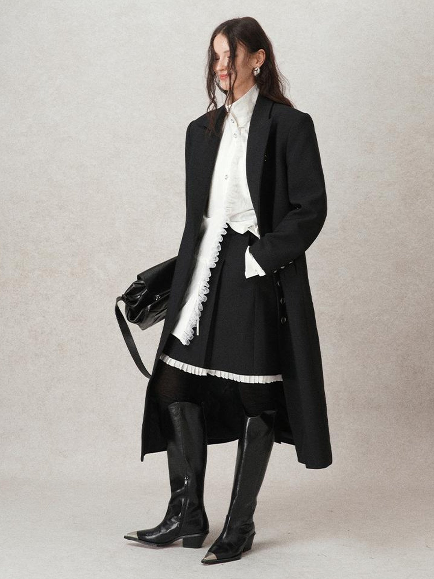 AnnoMundi Straight Cut Longline Blazer With Fringe Brooch