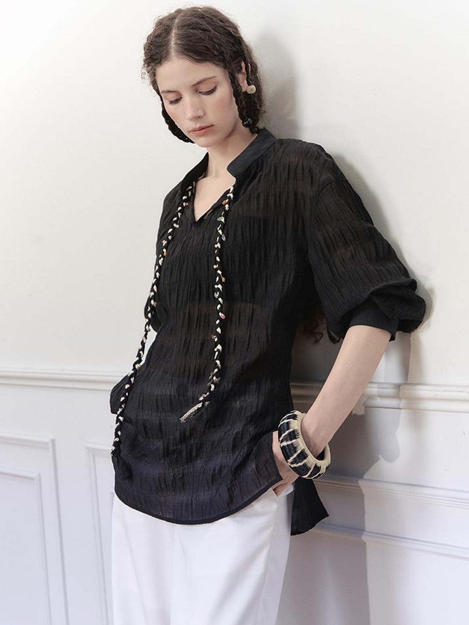 AnnoMundi Tencel Woven Trim Sheer Shirt