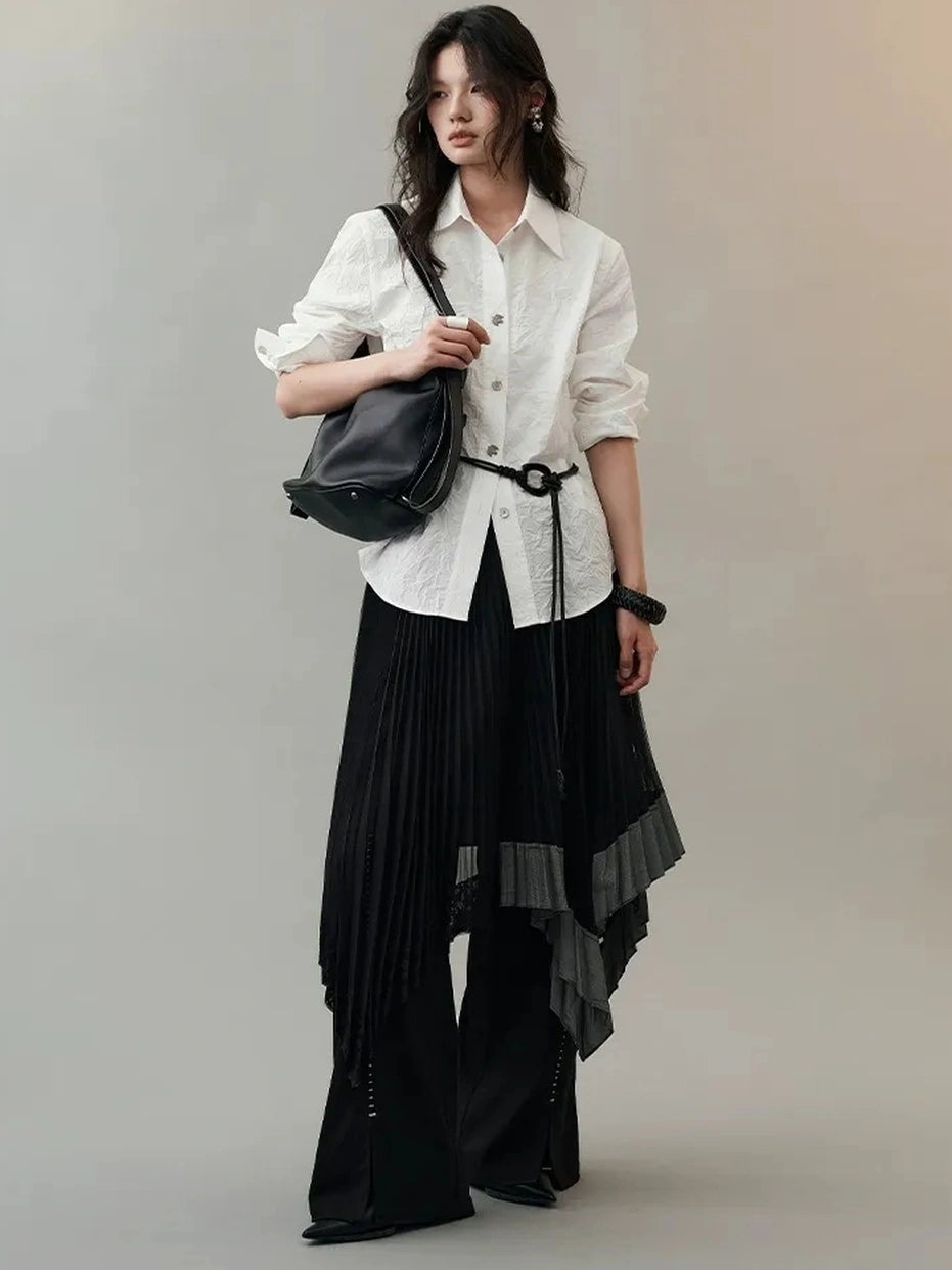 AnnoMundi Textured Bird Button Asymmetric Shirt Shirts