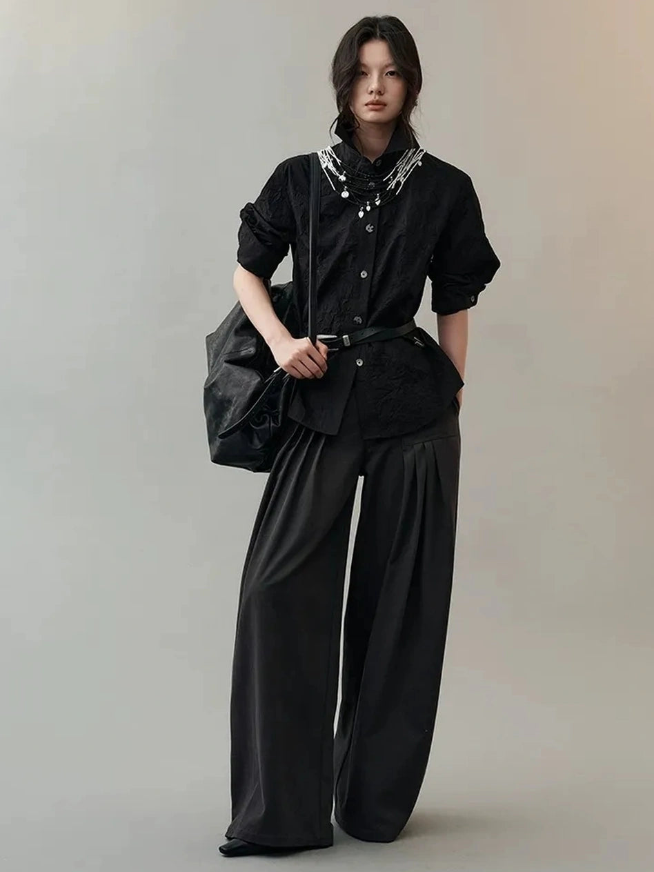 AnnoMundi Textured Bird Button Asymmetric Shirt Shirts