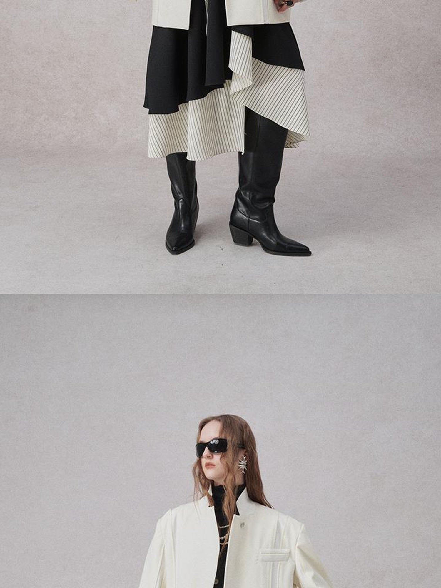 AnnoMundi Textured Contrast Blazer With Asymmetric Seaming