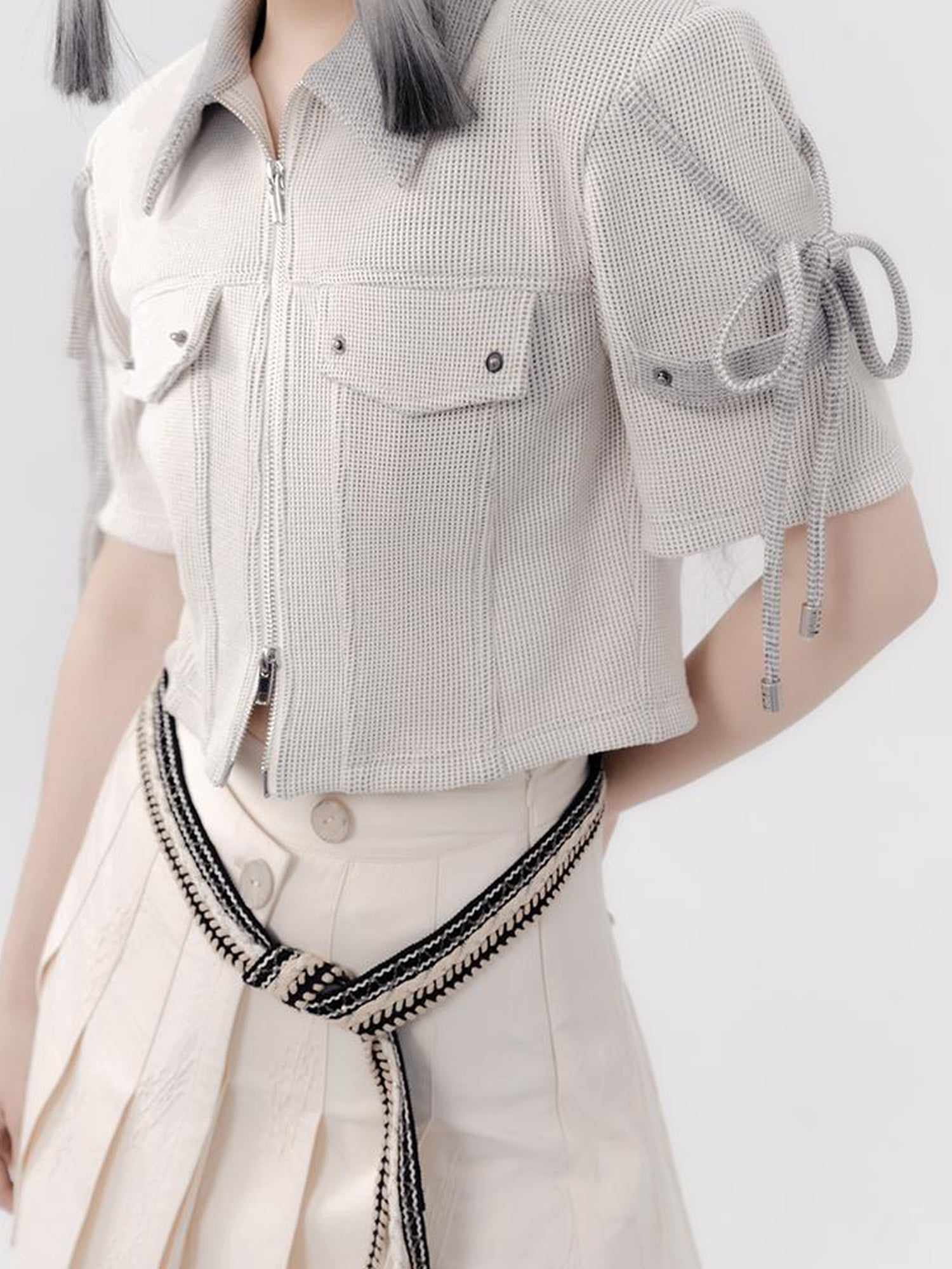 AnnoMundi Textured Cotton Shirt And Pleated Skirt Set