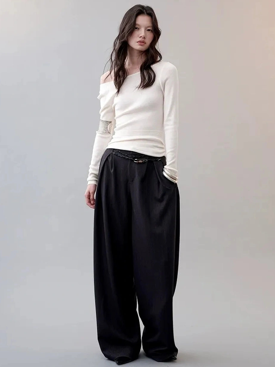 AnnoMundi Textured Knit Top In Black And White V-neck T-shirt Long Sleeve Cardigan