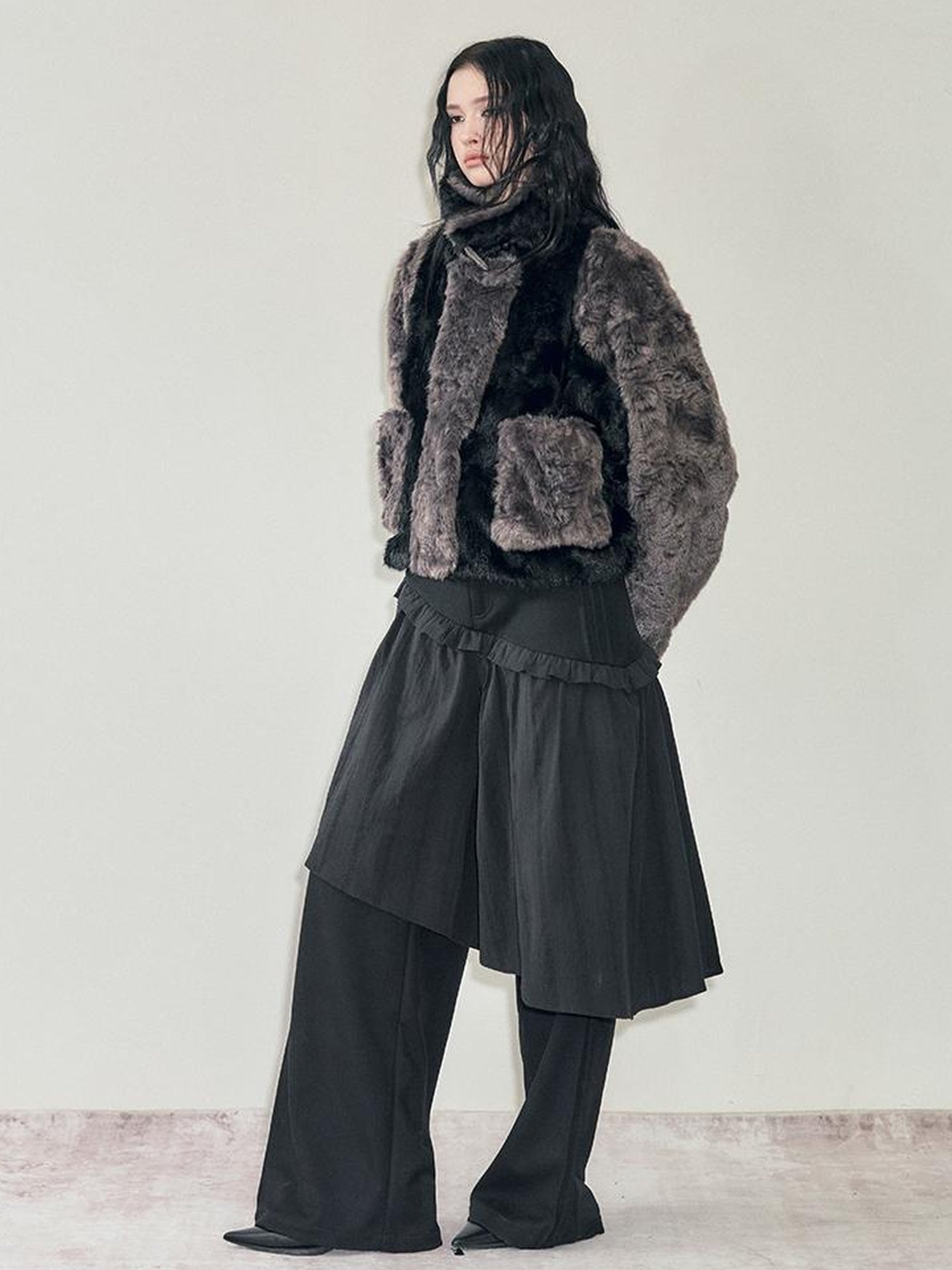AnnoMundi Textured Short Faux Mink Fur Coat