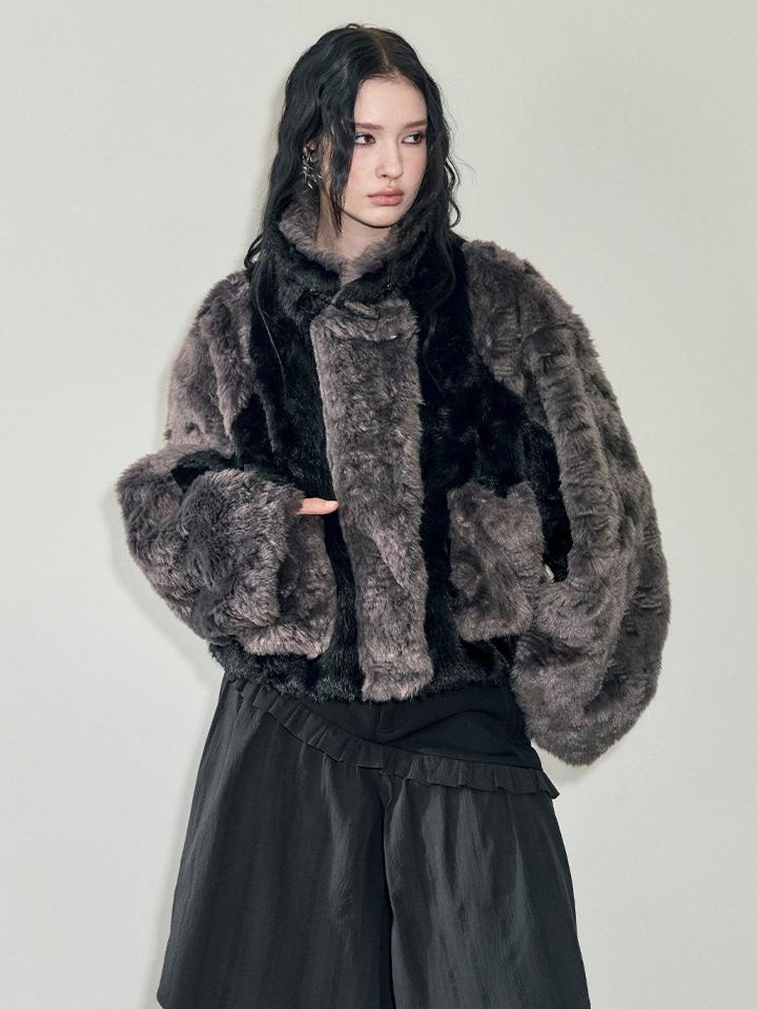 AnnoMundi Textured Short Faux Mink Fur Coat