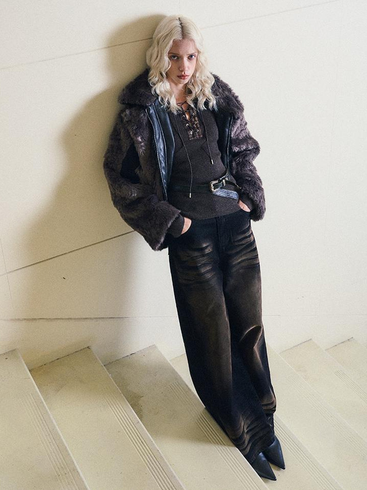 AnnoMundi Textured Short Faux Mink Fur Coat