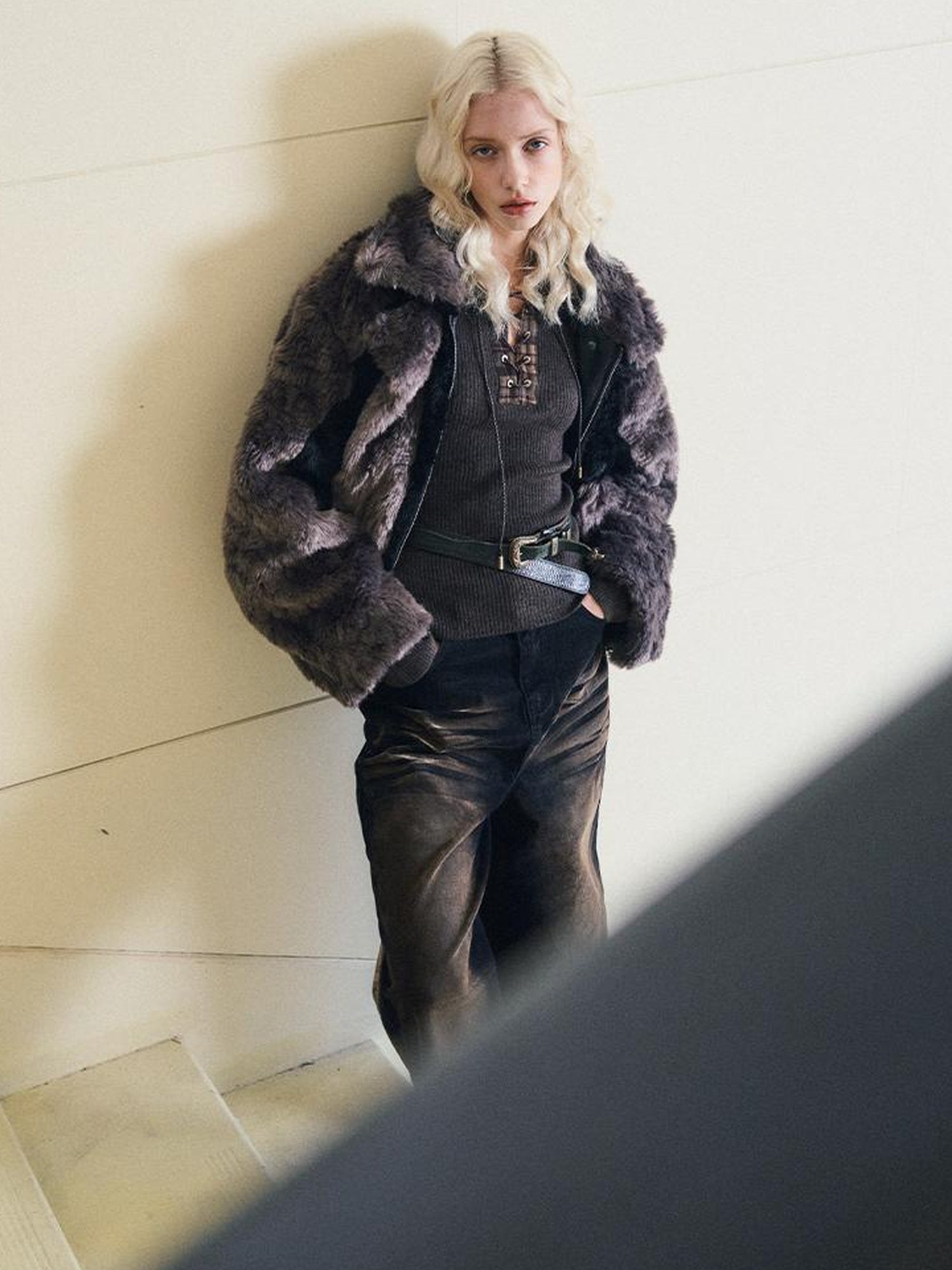 AnnoMundi Textured Short Faux Mink Fur Coat