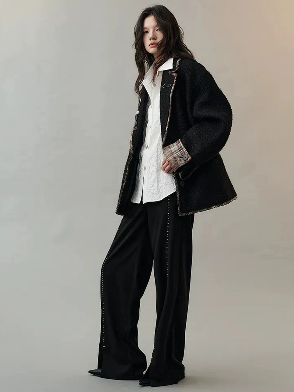 AnnoMundi Textured Tweed Checkerboard Blazer Jacket