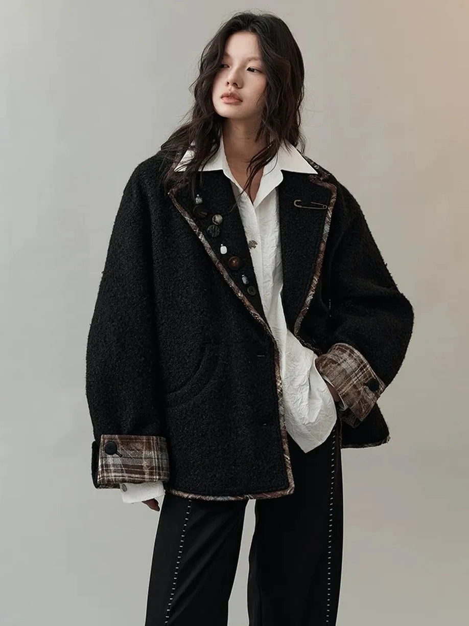 AnnoMundi Textured Tweed Checkerboard Blazer Jacket