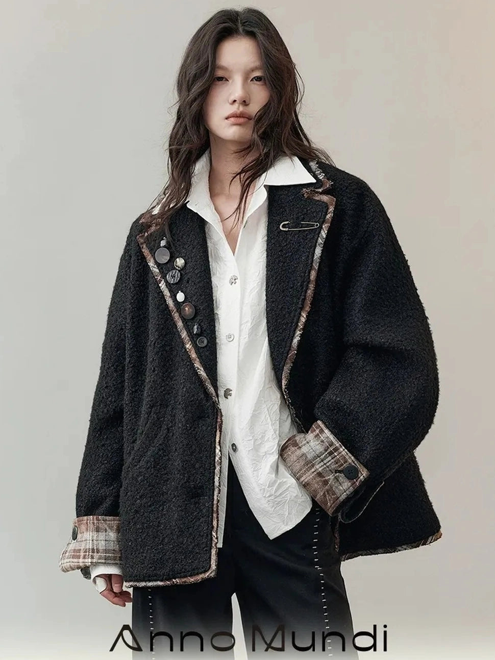 AnnoMundi Textured Tweed Checkerboard Blazer Jacket