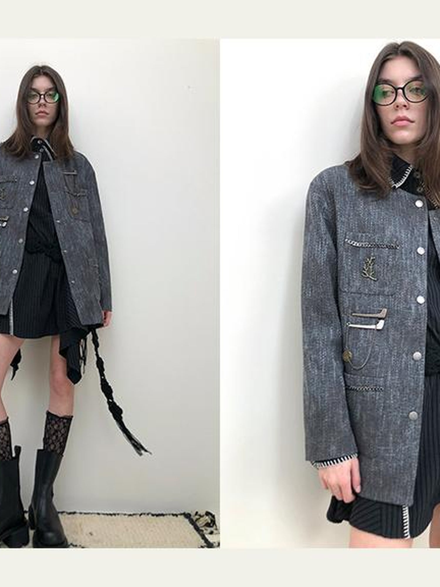 AnnoMundi Textured Tweed Oversized Blazer With Metallic Accents
