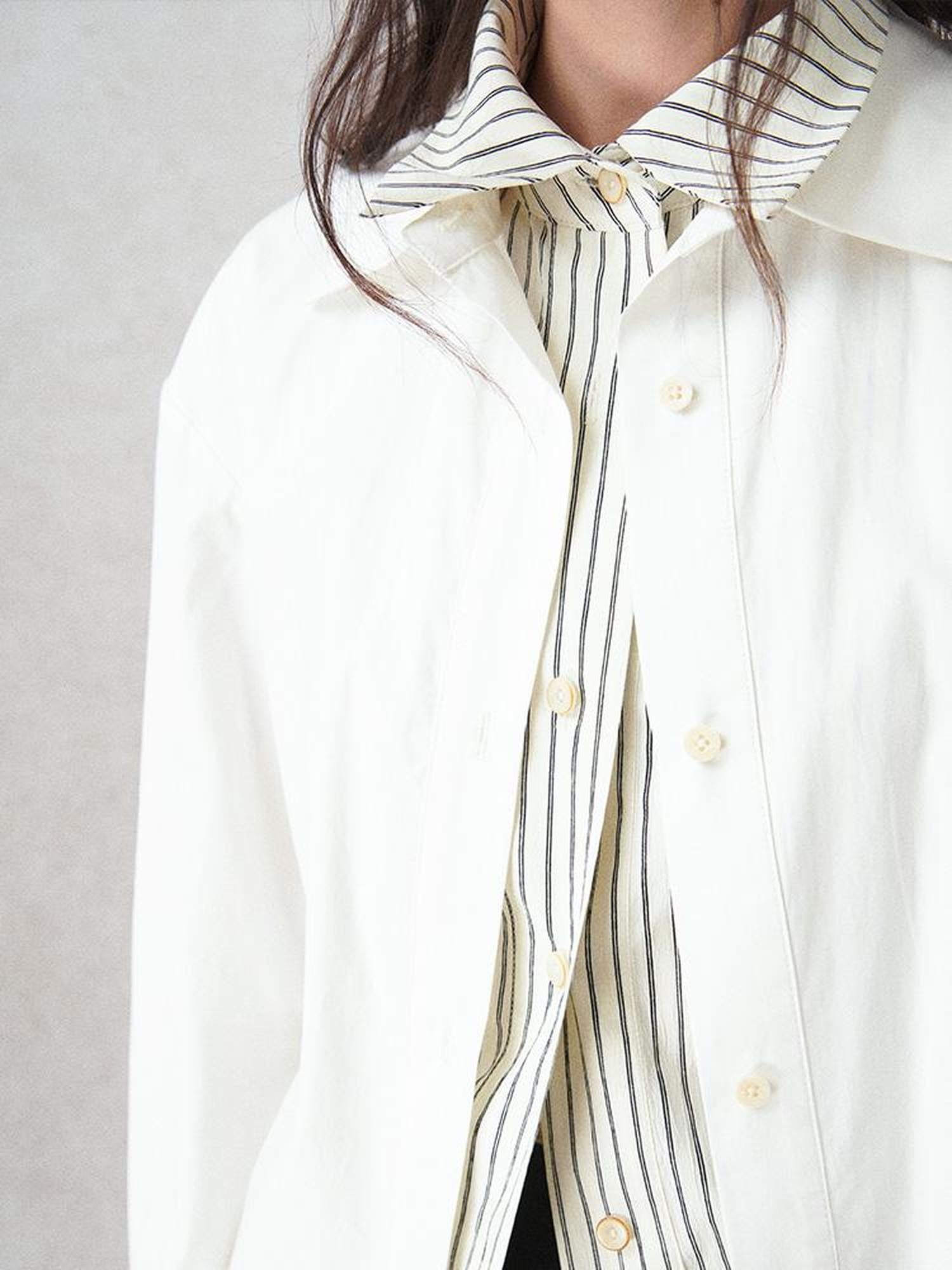 AnnoMundi Textured Weave Bauhaus Blouse V-Neck T-Shirt Long Sleeve