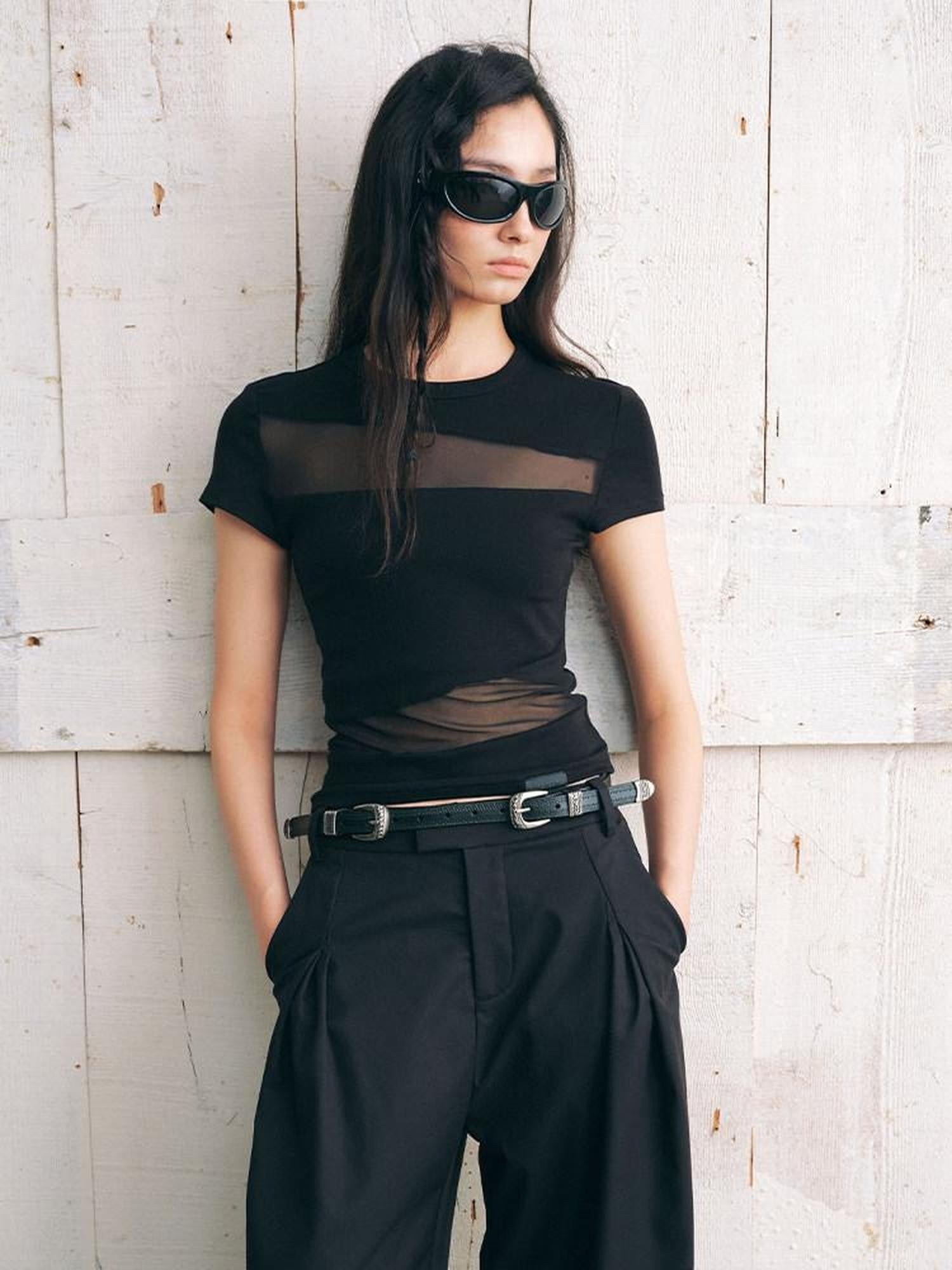 AnnoMundi Twill Mesh Spliced Slim Fit Short Women&