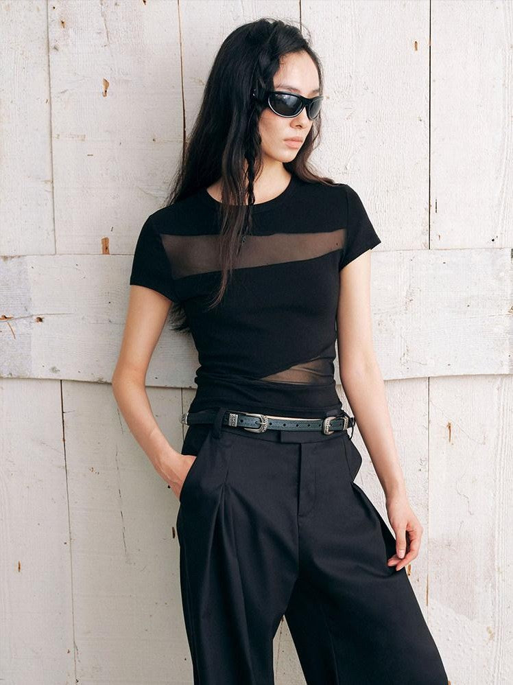 AnnoMundi Twill Mesh Spliced Slim Fit Short Women&