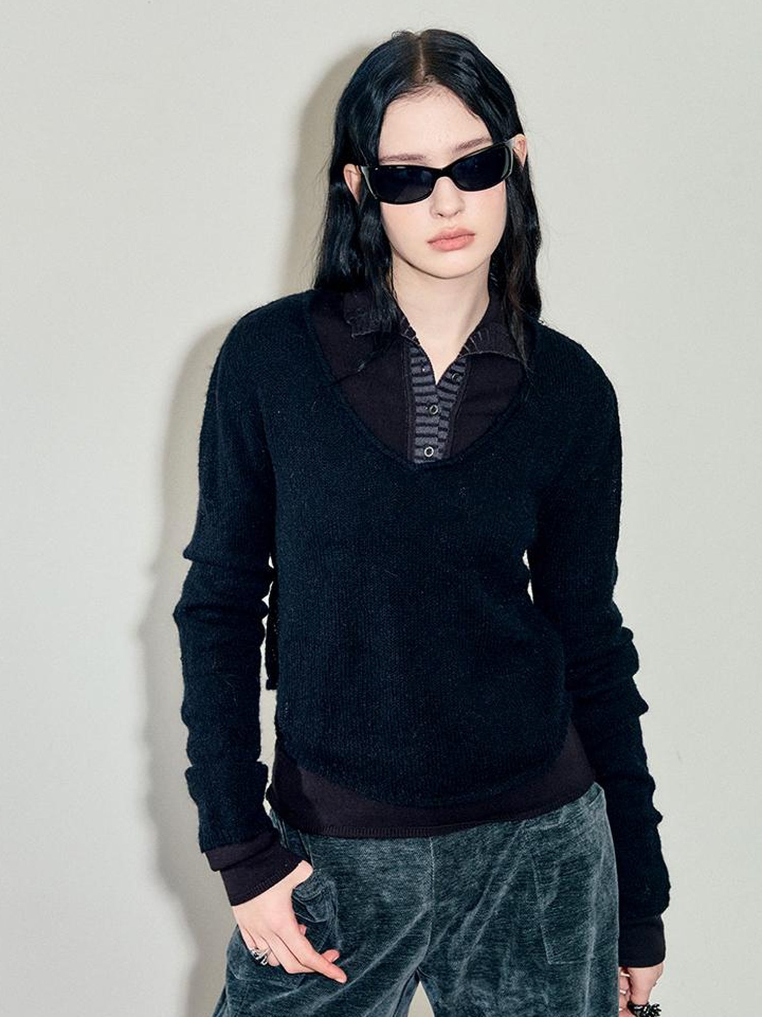 AnnoMundi Two Piece Mohair Overshirt Contrast High Neck Knit Set