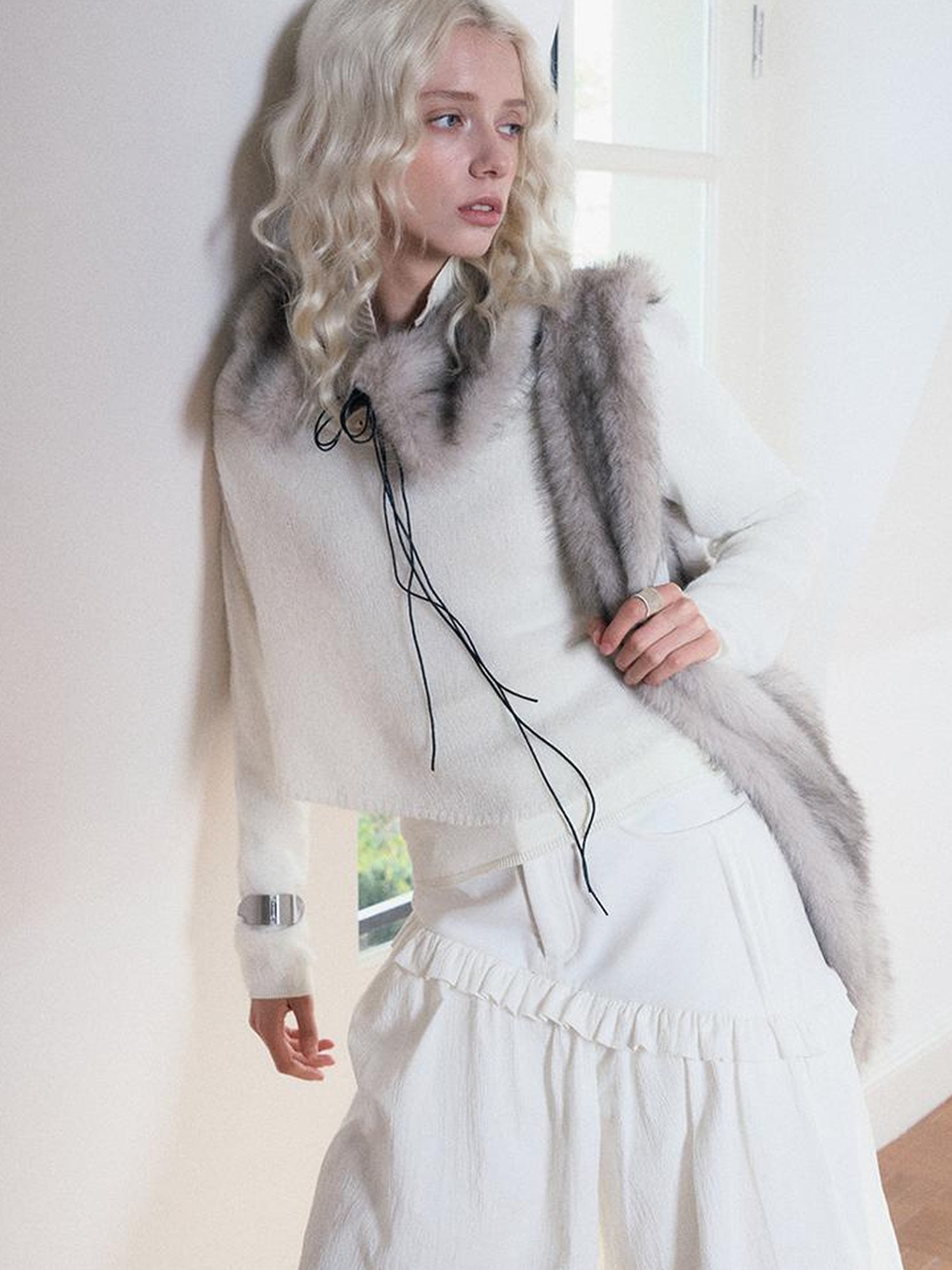 AnnoMundi Two Piece Mohair Overshirt Contrast High Neck Knit Set
