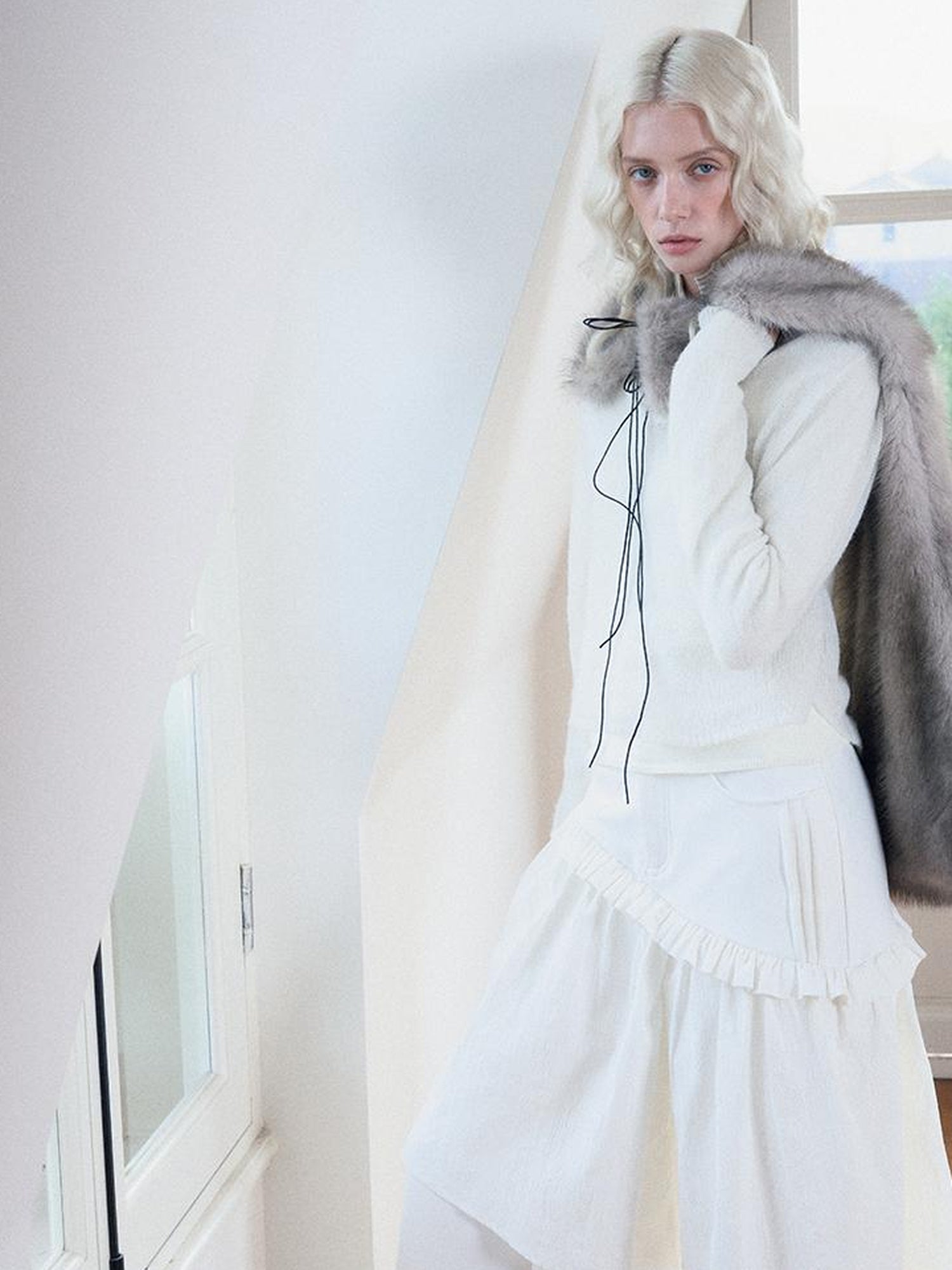 AnnoMundi Two Piece Mohair Overshirt Contrast High Neck Knit Set