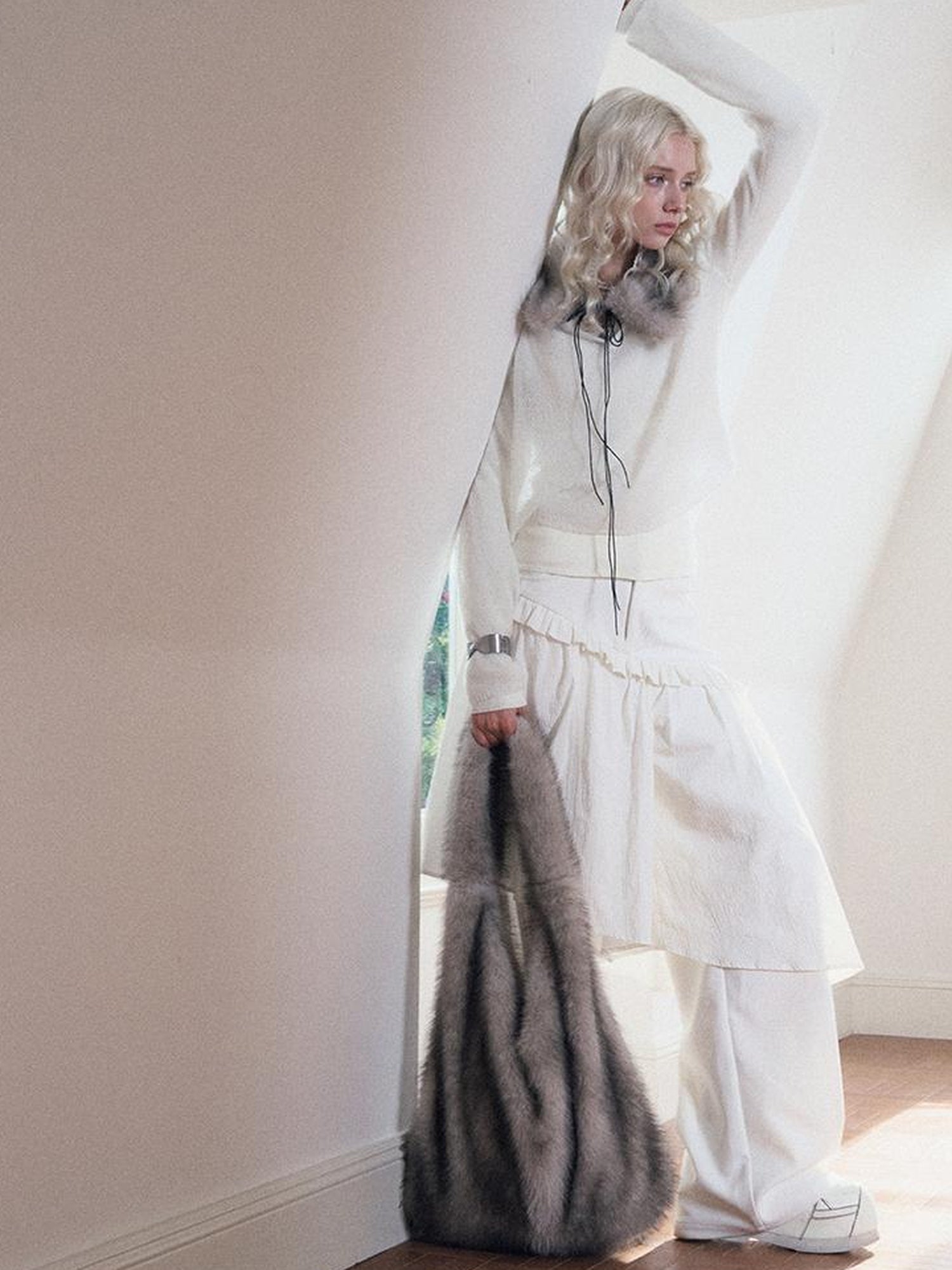 AnnoMundi Two Piece Mohair Overshirt Contrast High Neck Knit Set