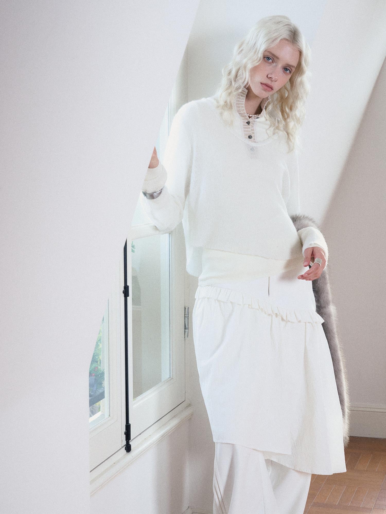 AnnoMundi Two Piece Mohair Overshirt Contrast High Neck Knit Set