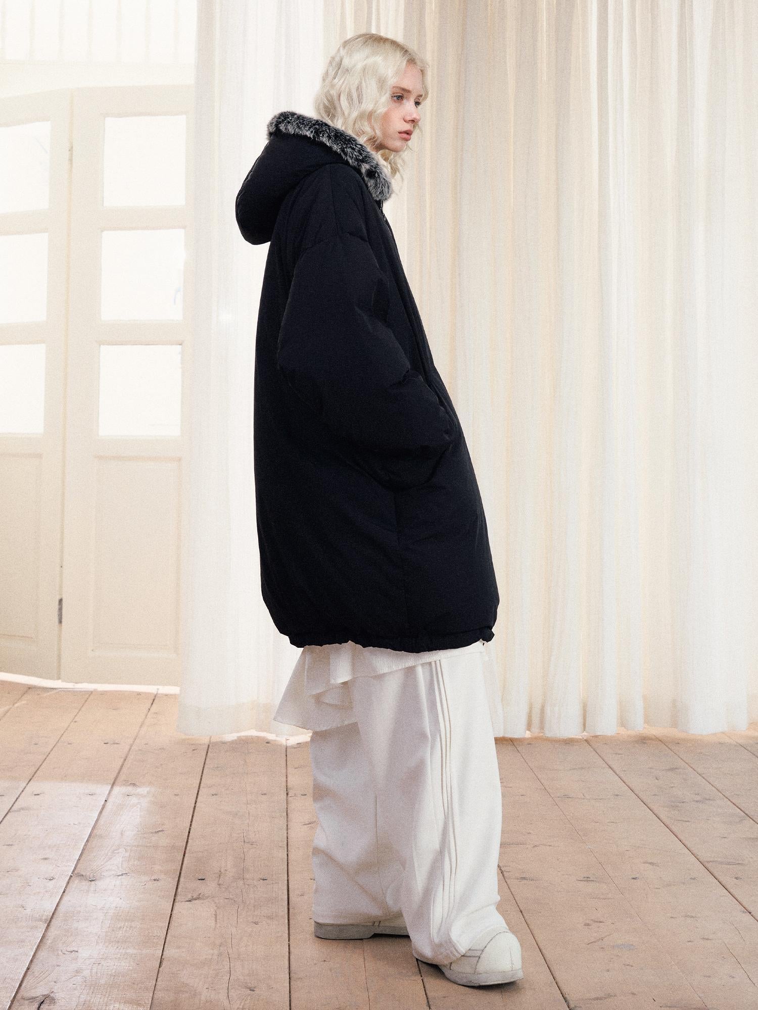 AnnoMundi Two Sided Puffer Coat with Rabbit Fur Hood