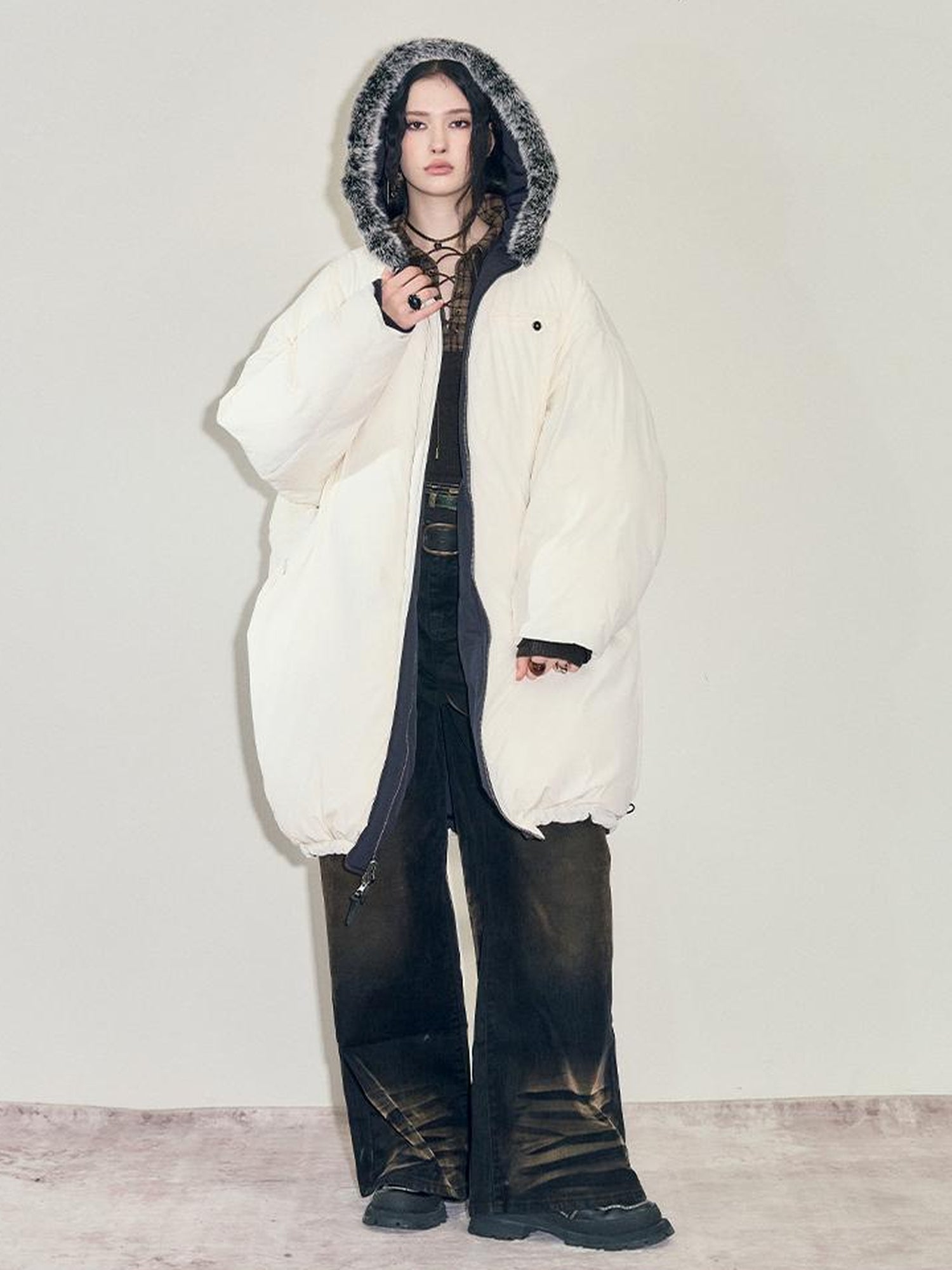 AnnoMundi Two Sided Puffer Coat with Rabbit Fur Hood