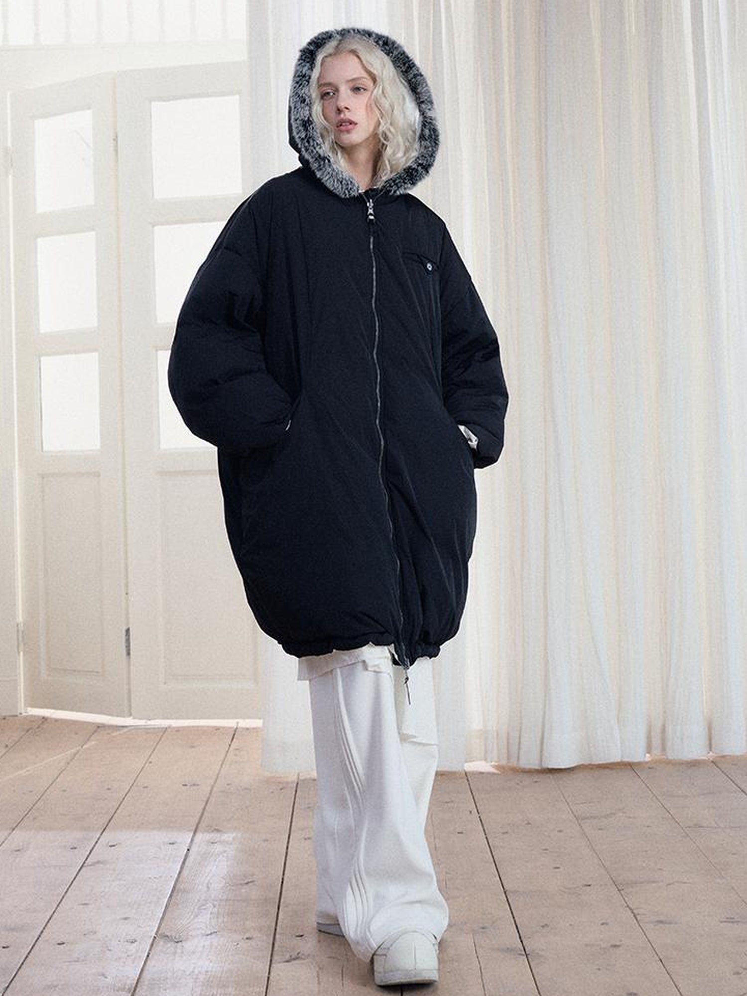 AnnoMundi Two Sided Puffer Coat with Rabbit Fur Hood