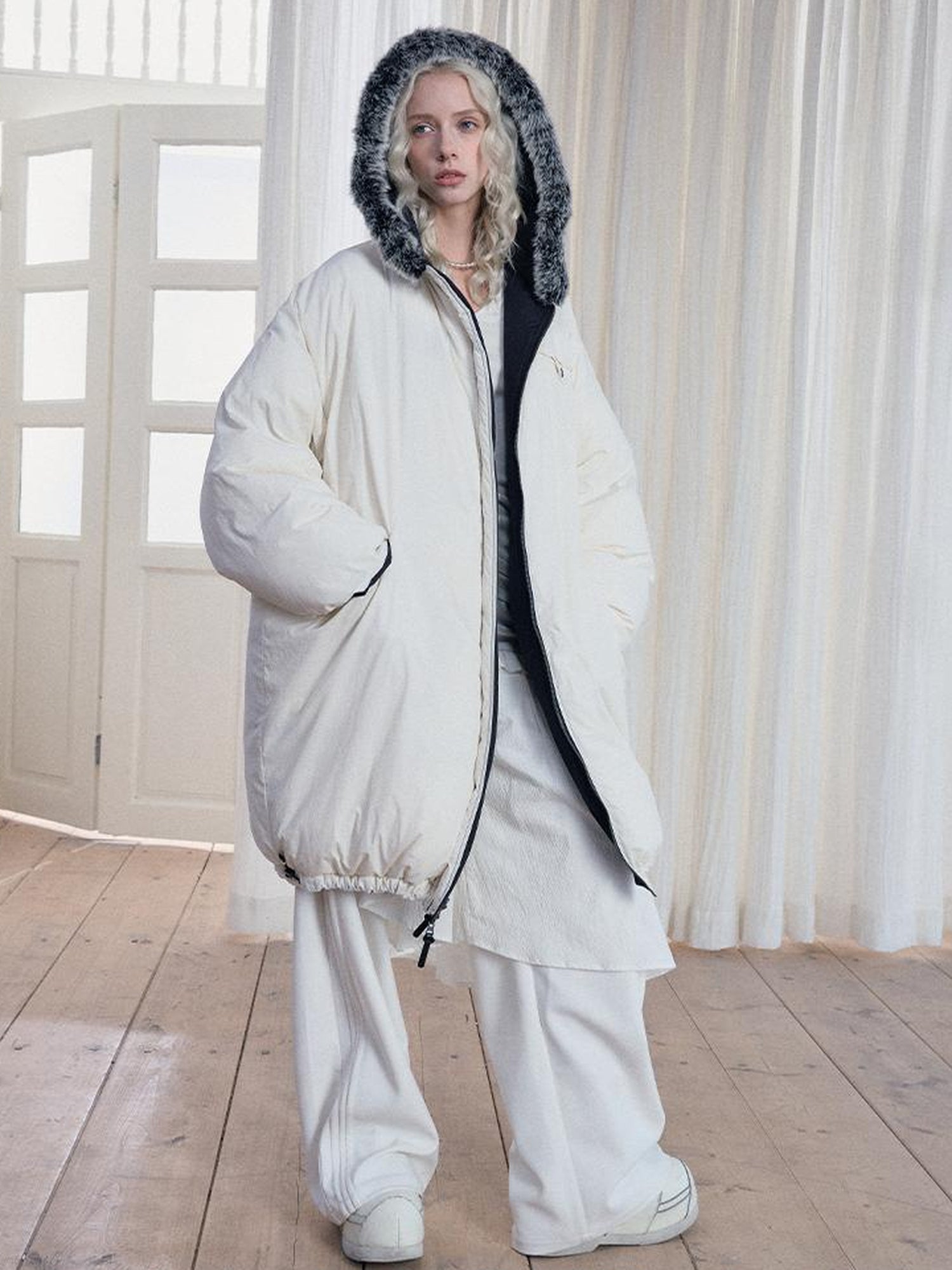 AnnoMundi Two Sided Puffer Coat with Rabbit Fur Hood