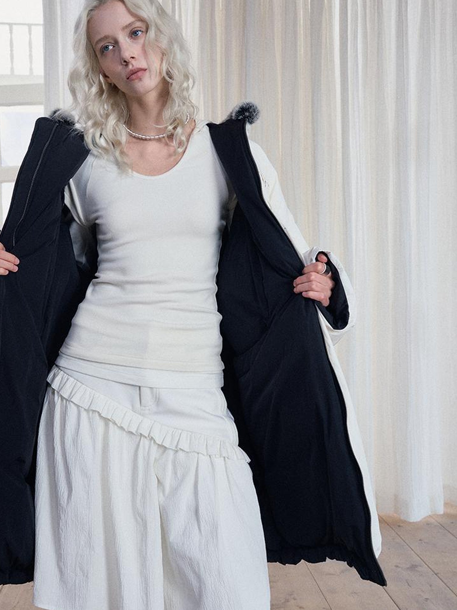 AnnoMundi Two Sided Puffer Coat with Rabbit Fur Hood