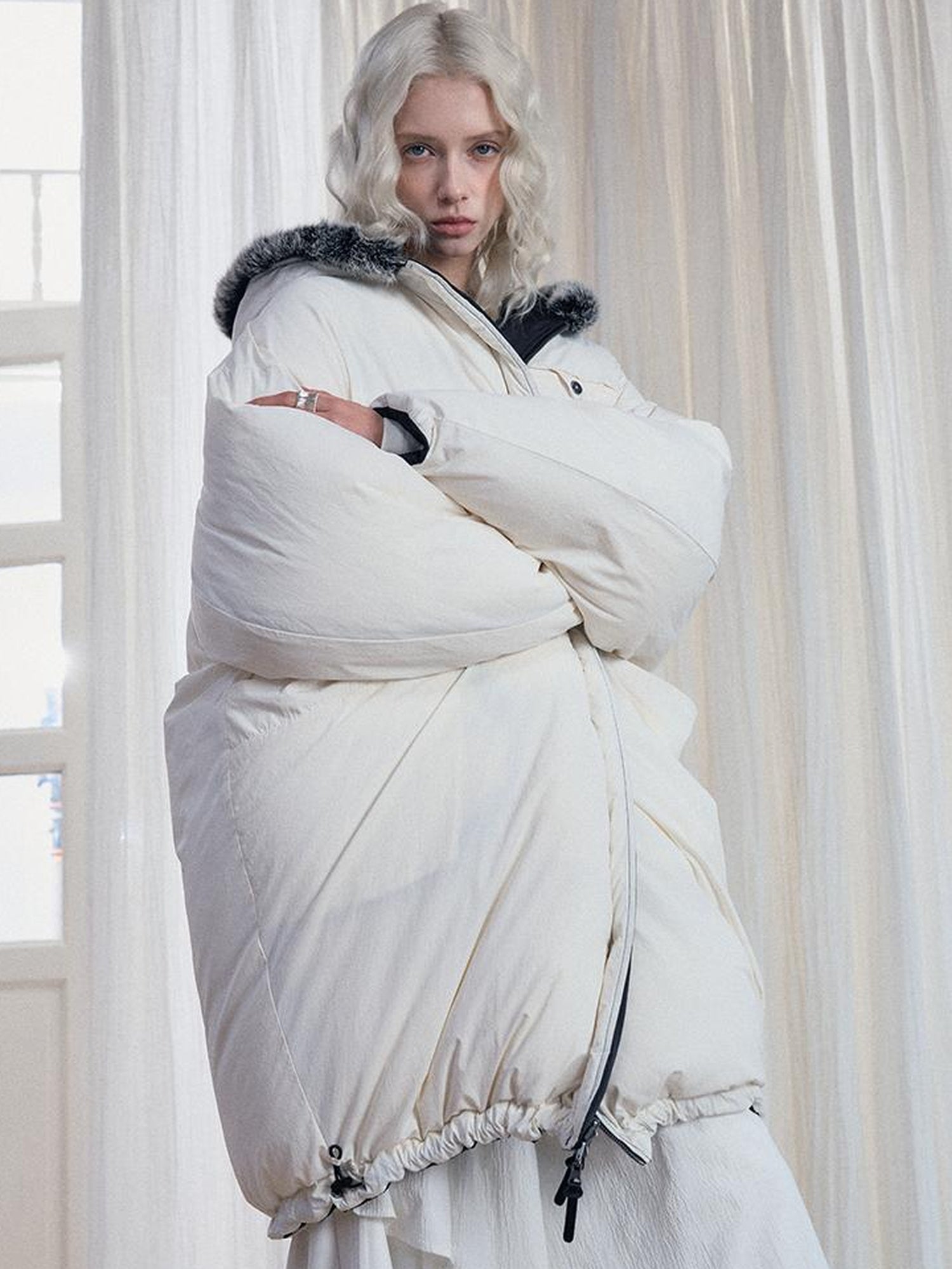 AnnoMundi Two Sided Puffer Coat with Rabbit Fur Hood