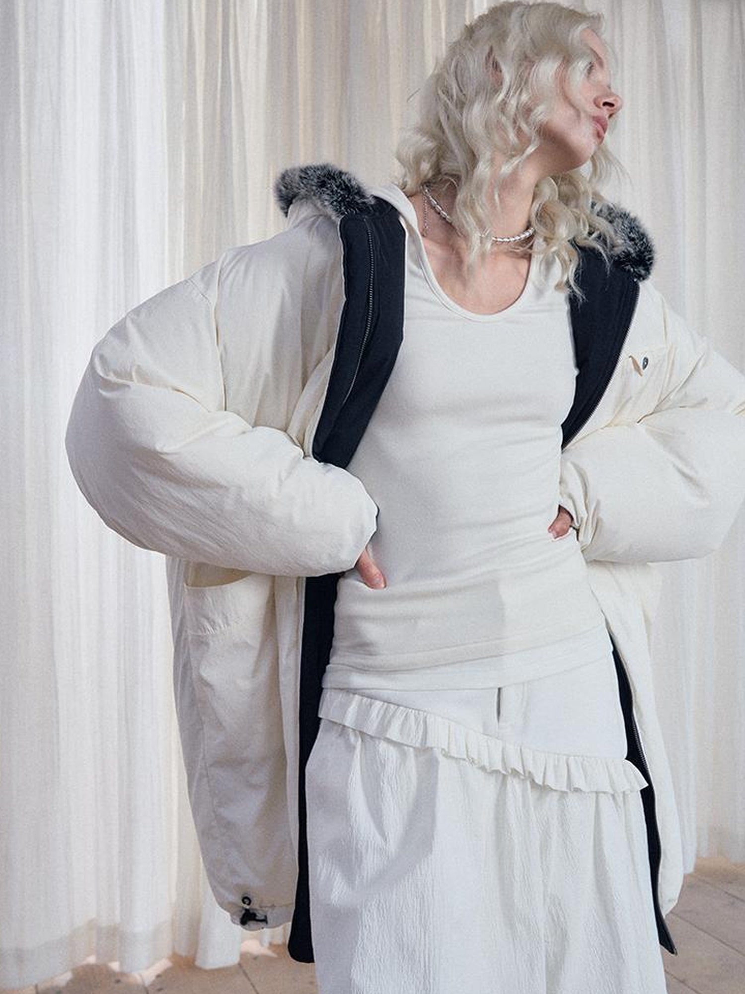 AnnoMundi Two Sided Puffer Coat with Rabbit Fur Hood