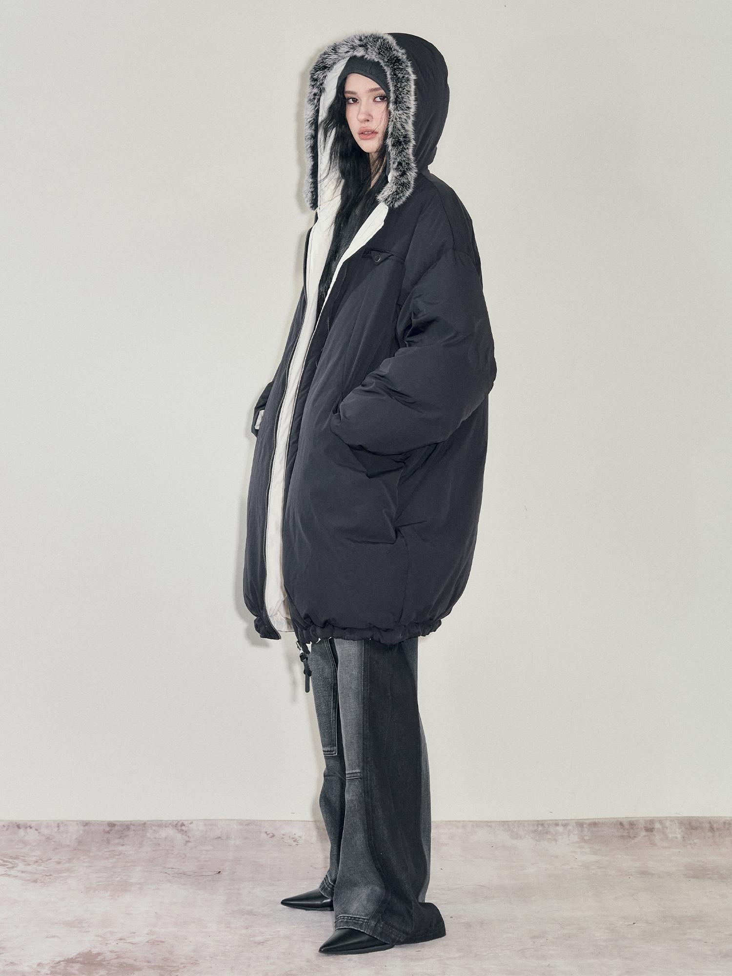 AnnoMundi Two Sided Puffer Coat with Rabbit Fur Hood