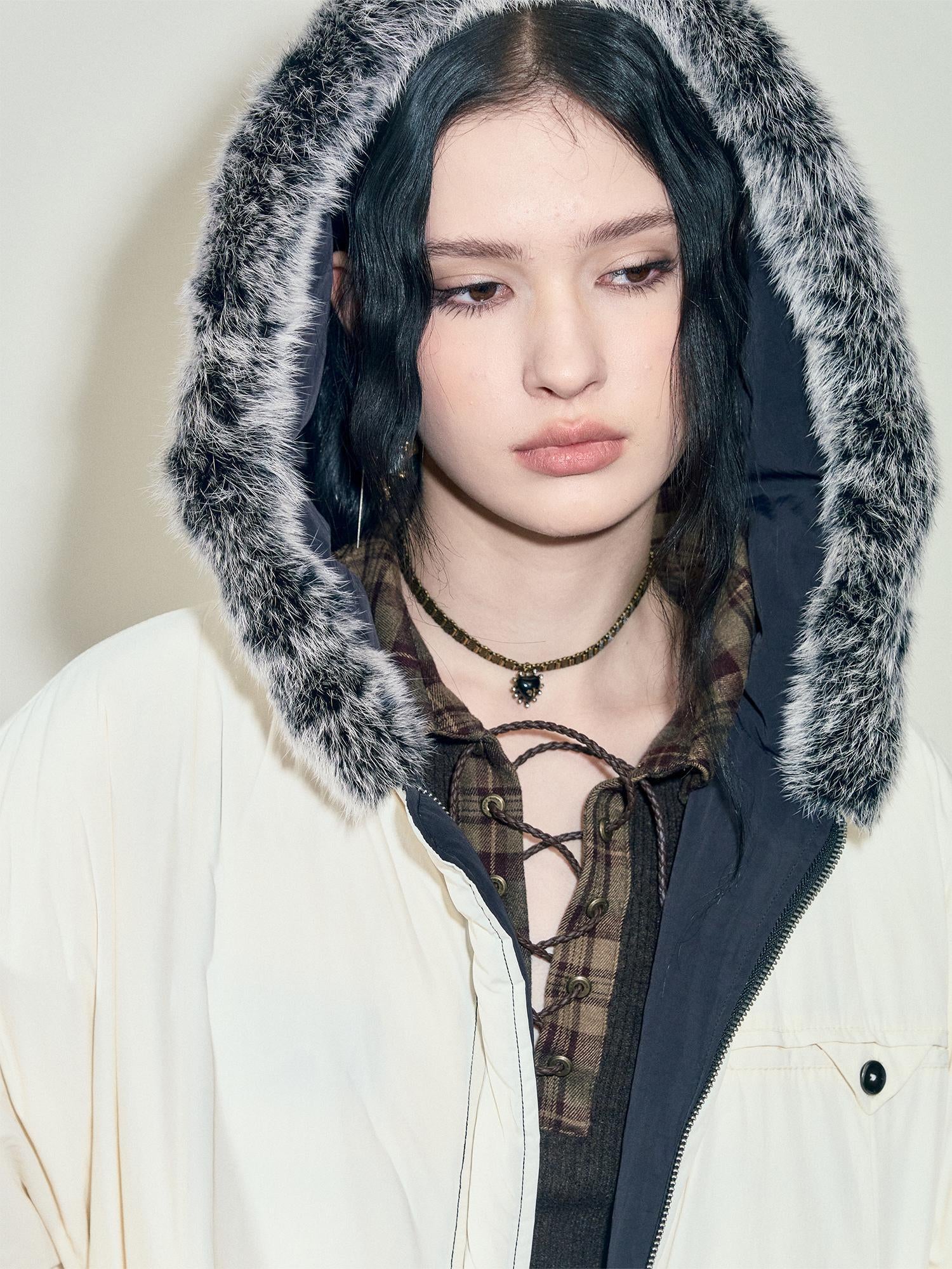 AnnoMundi Two Sided Puffer Coat with Rabbit Fur Hood