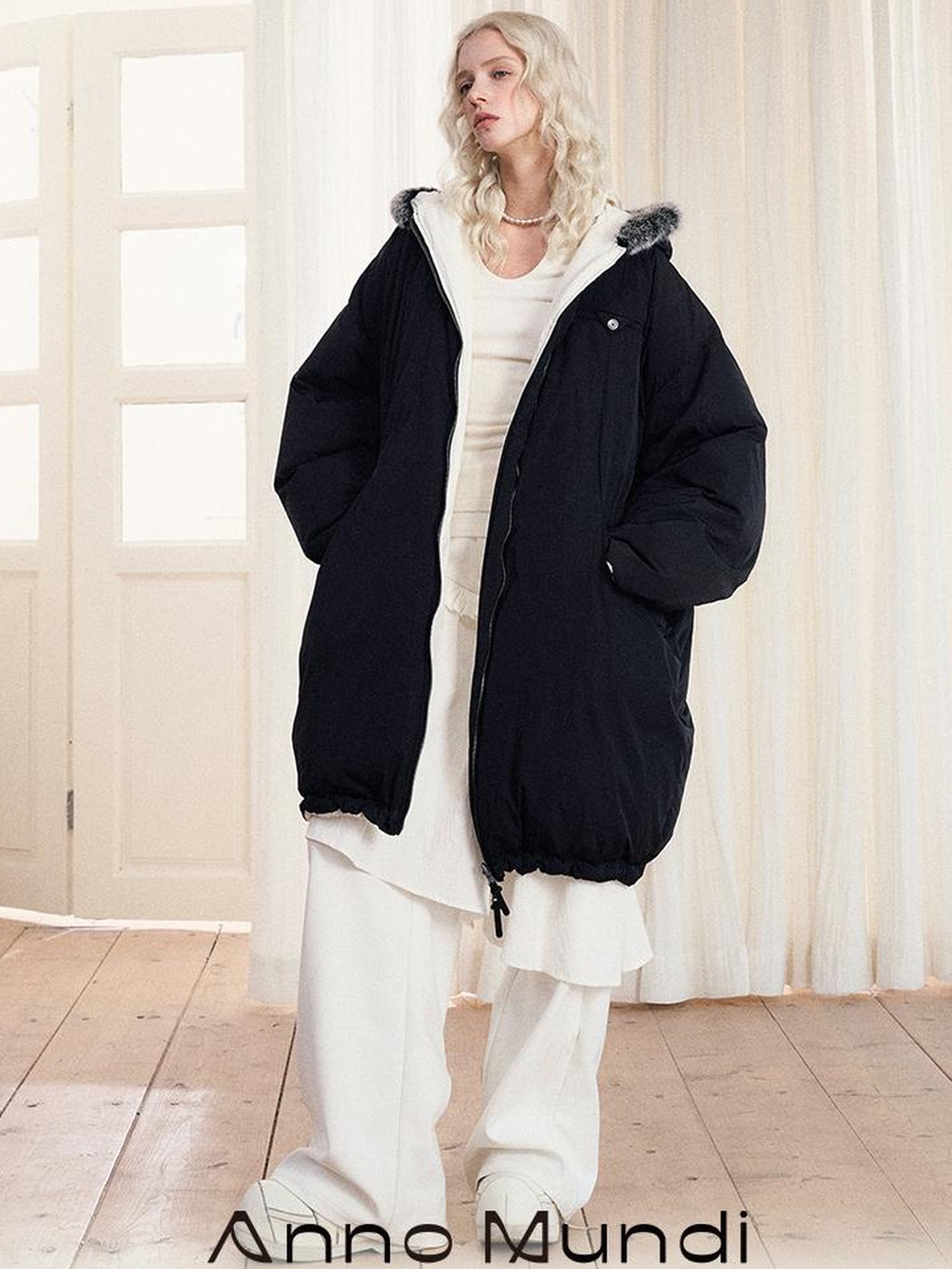 AnnoMundi Two Sided Puffer Coat with Rabbit Fur Hood