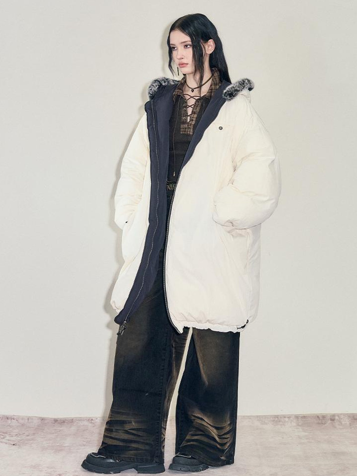 AnnoMundi Two Sided Puffer Coat with Rabbit Fur Hood