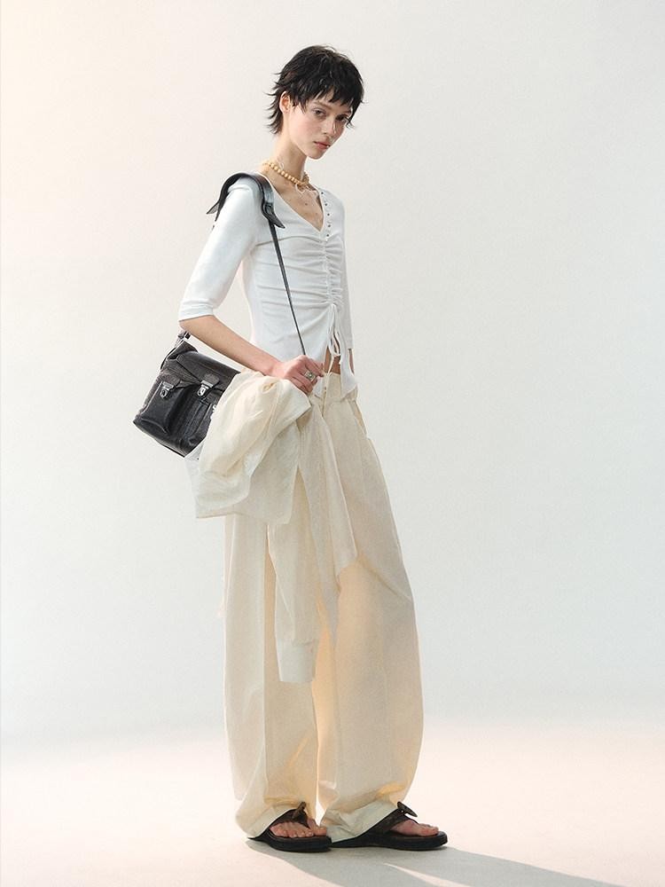 AnnoMundi Two Tone Beaded Drawstring Ruched Slim Women&