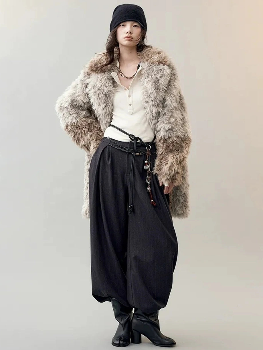 AnnoMundi Two Tone Long Fur Coat With Wide Lapel Jacket