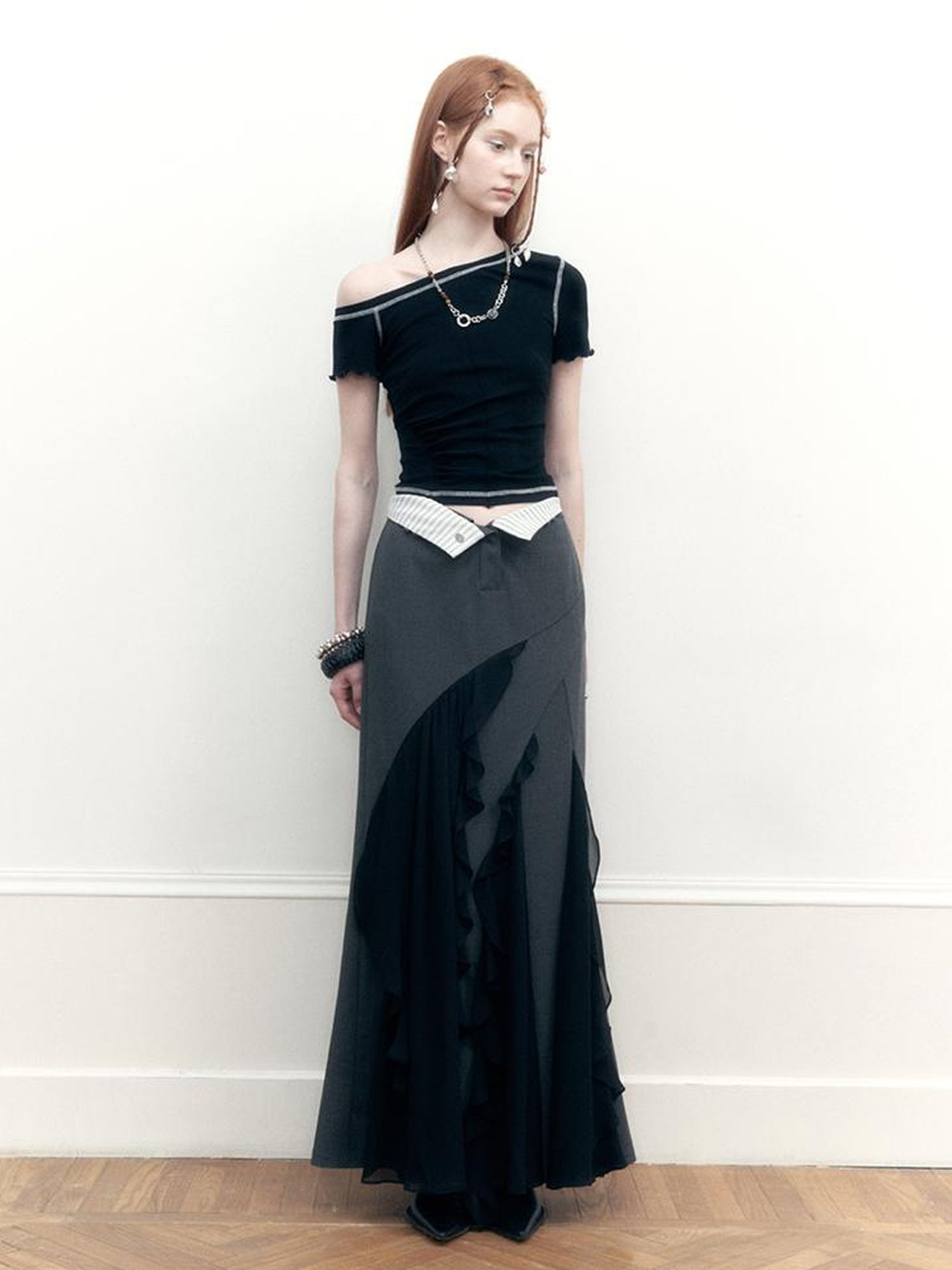 AnnoMundi Two Tone Striped Reversible Mermaid Maxi Skirt