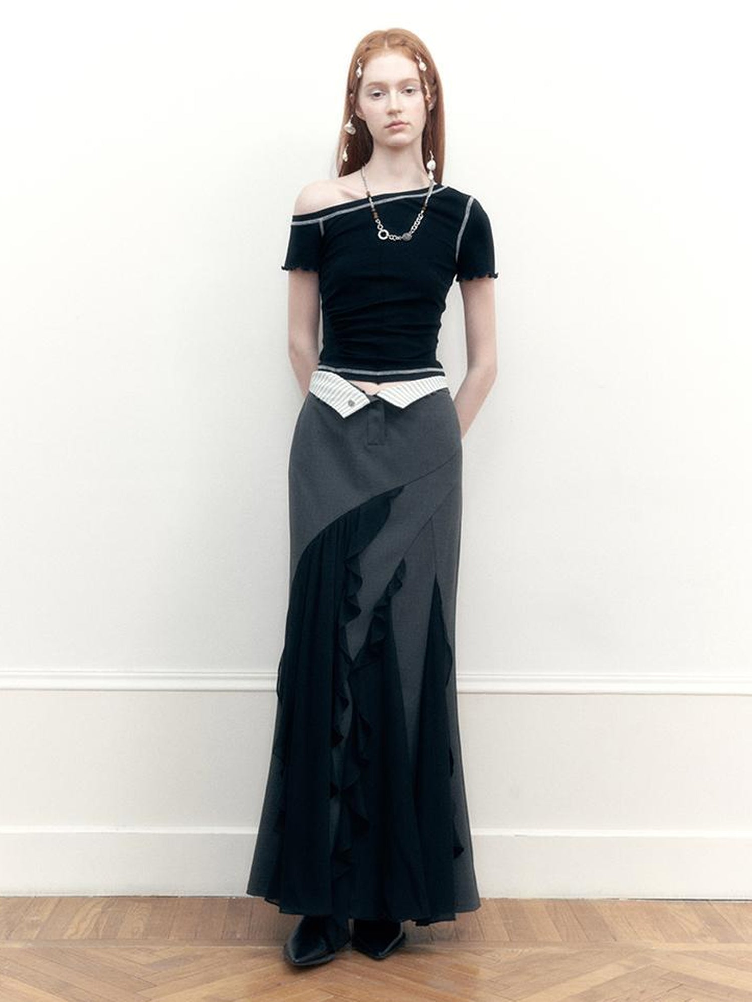 AnnoMundi Two Tone Striped Reversible Mermaid Maxi Skirt