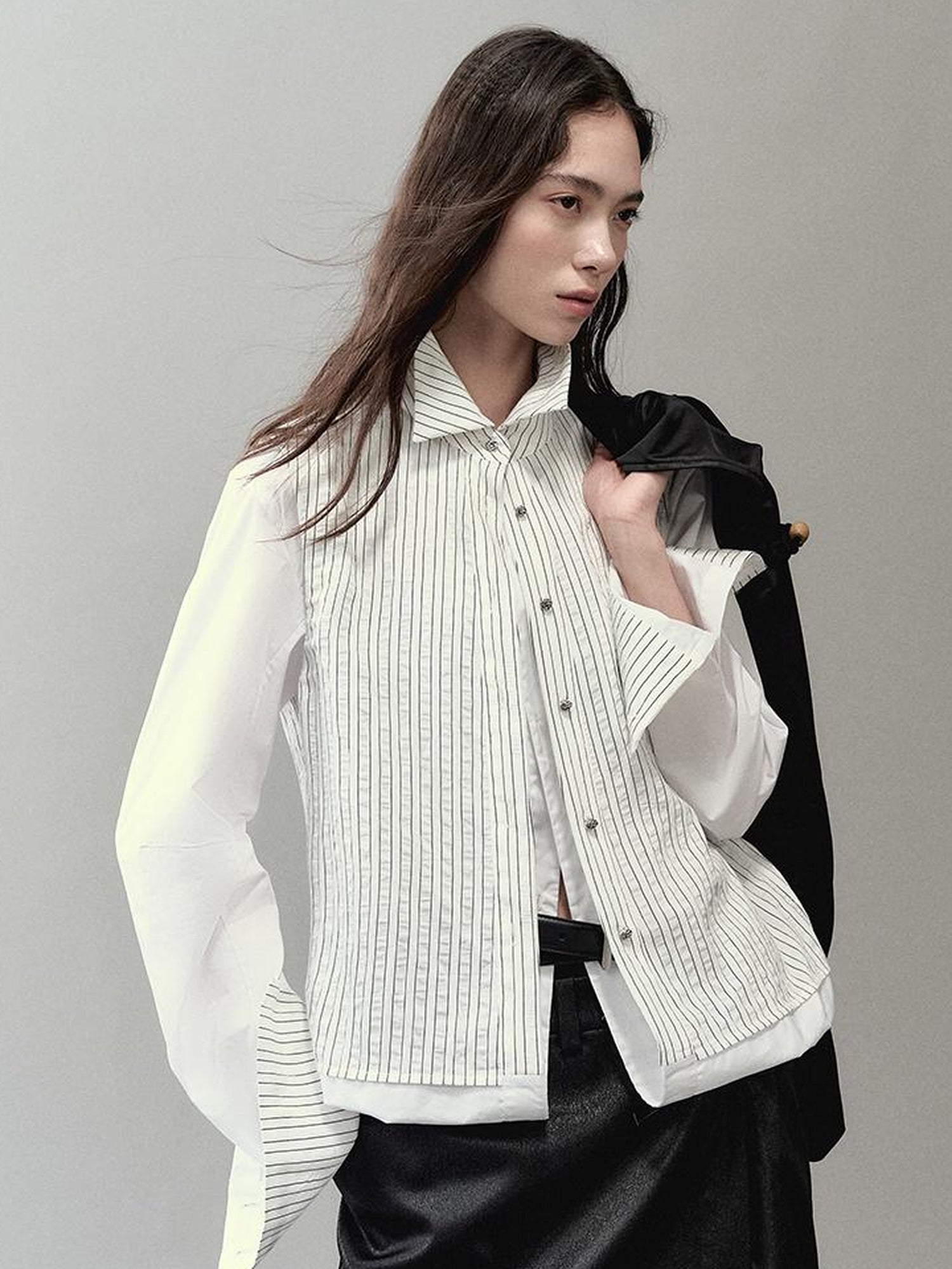 AnnoMundi Two Way Stripe Shirt With Layered Pocket Detail