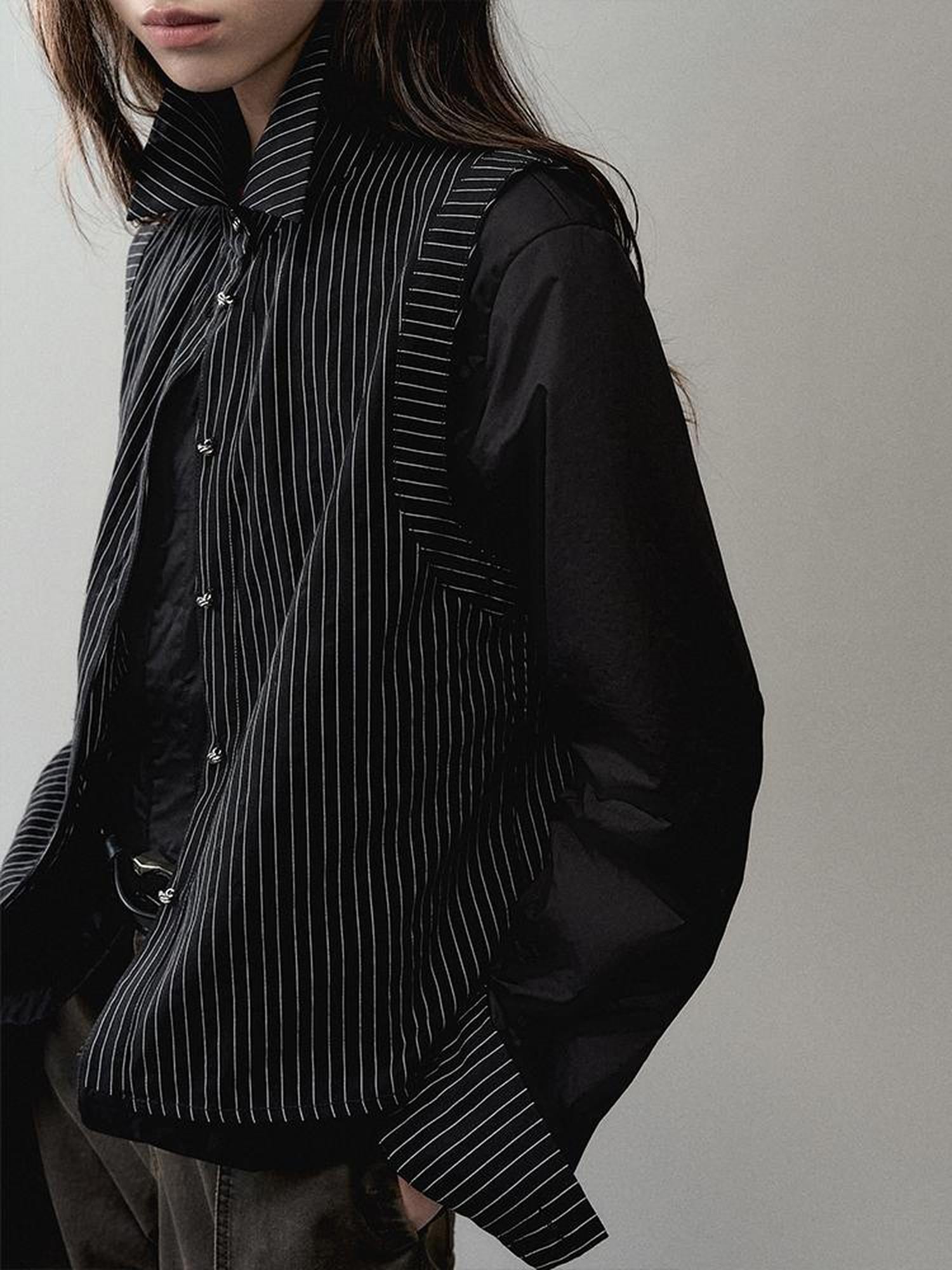 AnnoMundi Two Way Stripe Shirt With Layered Pocket Detail